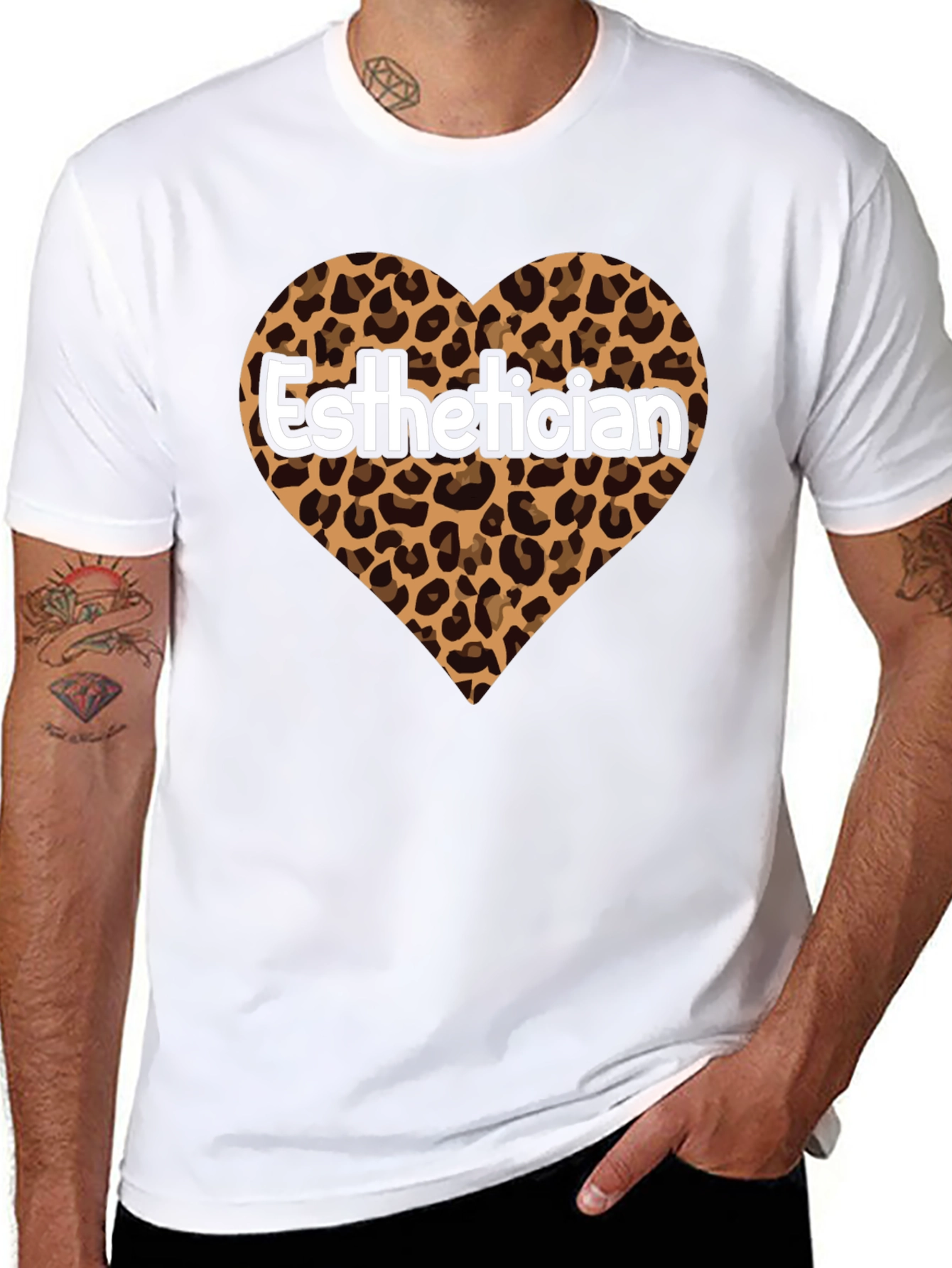 Black Esthetician Leopard Heart Graphic Tee view 8