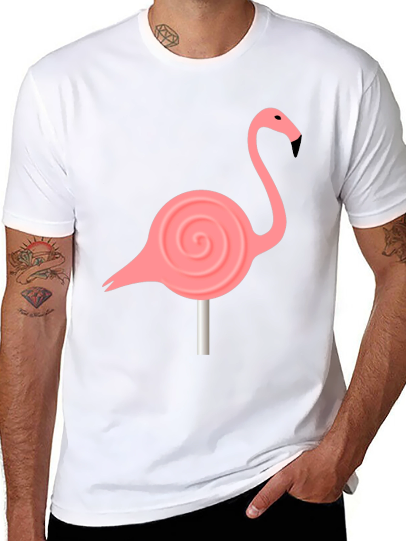 Black Flamingo Lollipop Graphic Tee - Black Cotton Blend view 8
