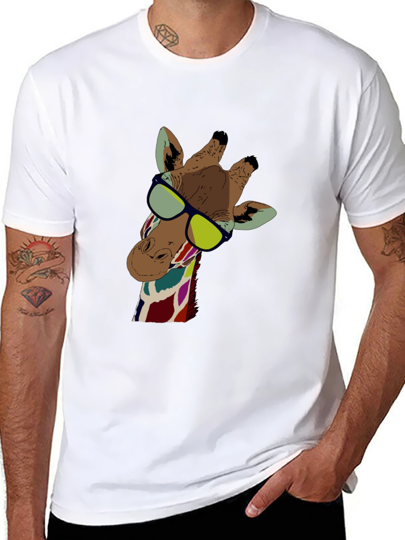 Black Cool Giraffe Graphic Tee - Unisex Black T-Shirt view 8