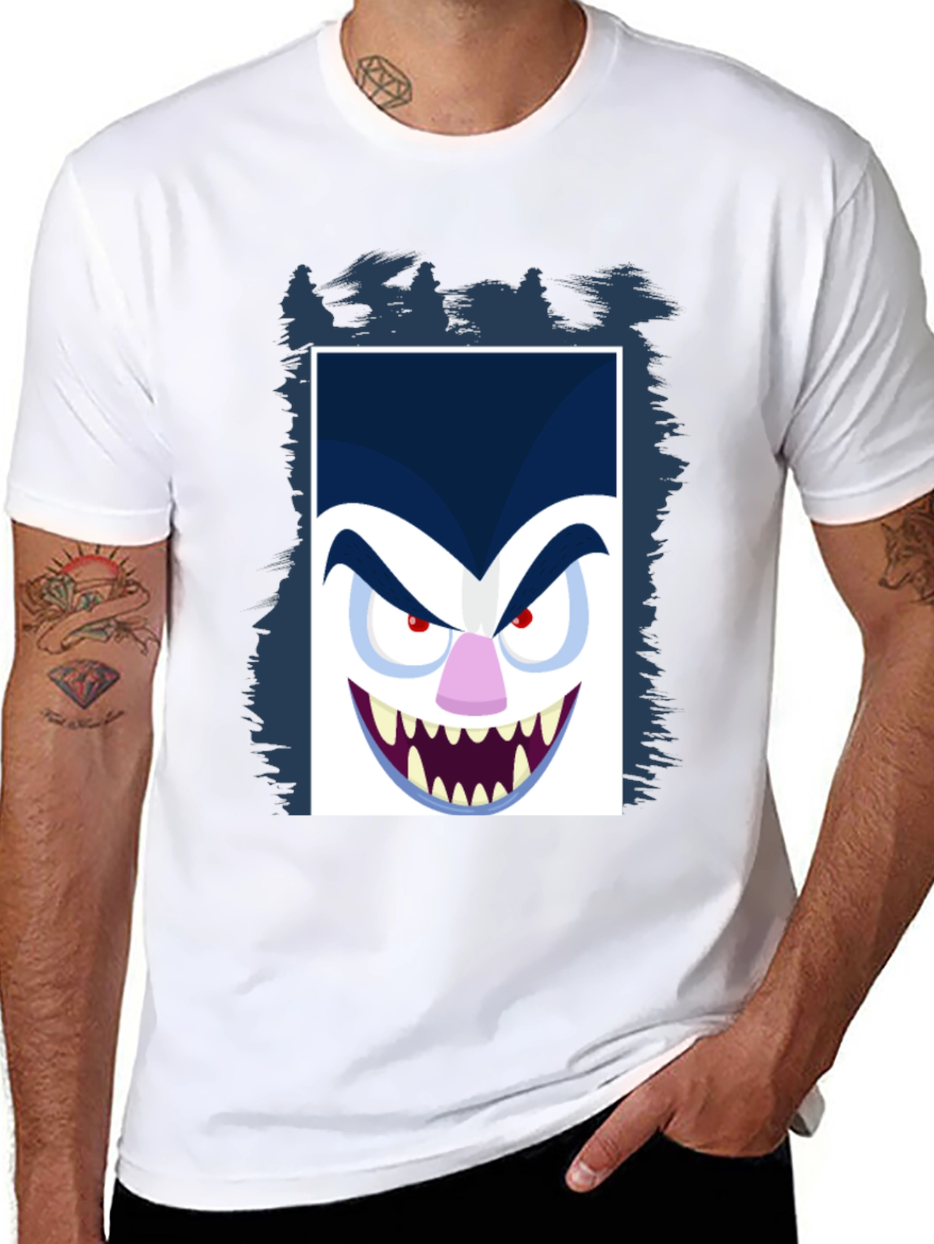 Black Cartoon Vampire Face Graphic Black Tee view 8