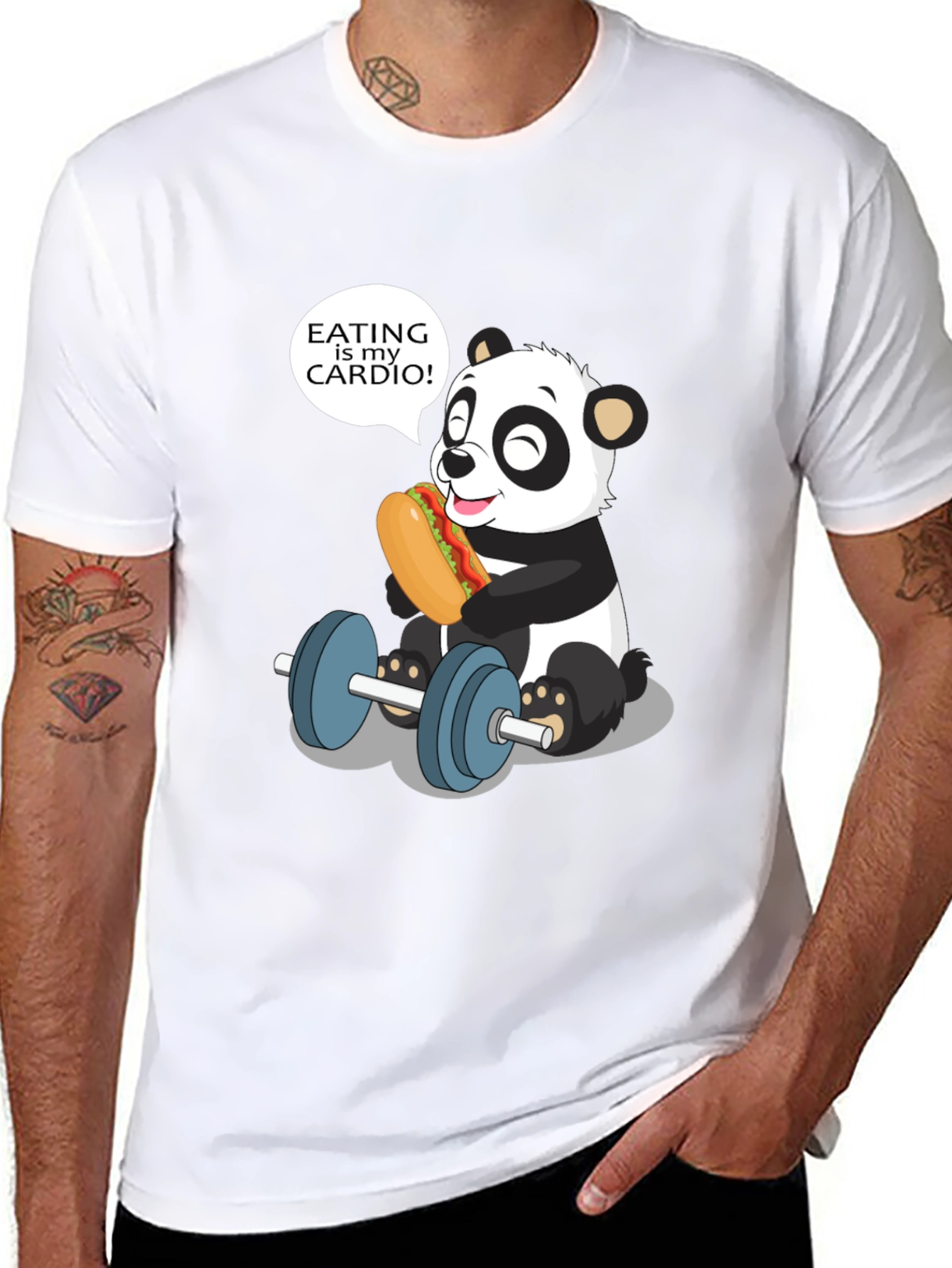 Black Funny Panda Eating is My Cardio T-Shirt view 8