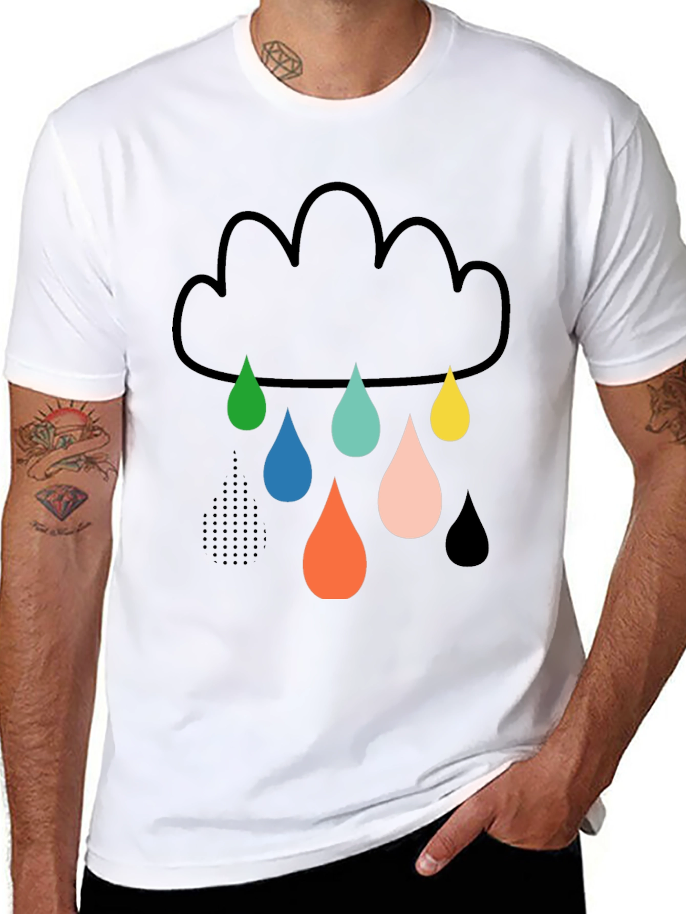 Black Fun Cloud Raindrop Graphic Tee - Soft Cotton T-Shirt view 8