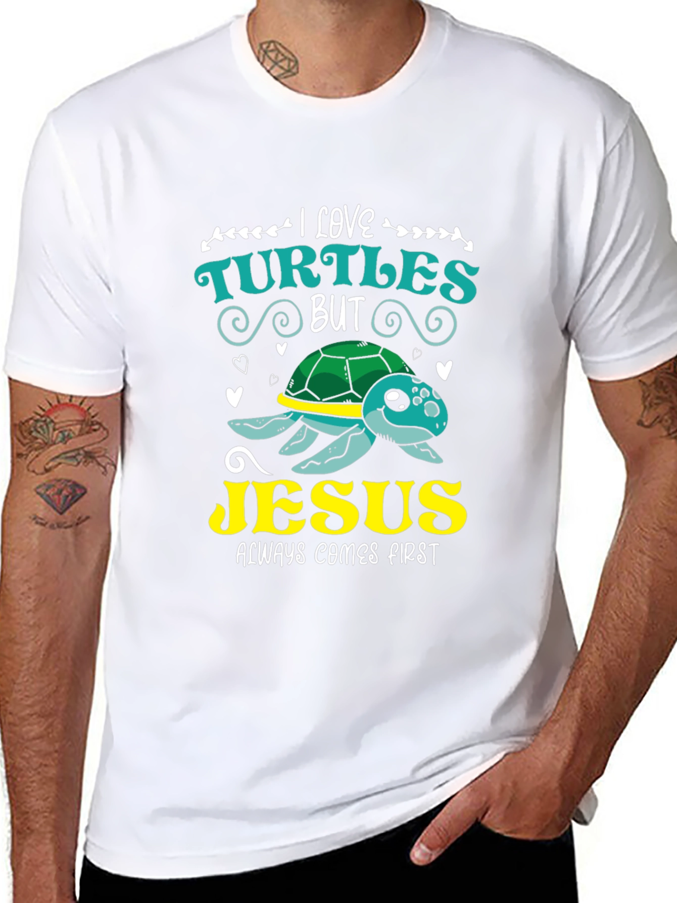 Black I Love Turtles But Jesus T-Shirt view 8