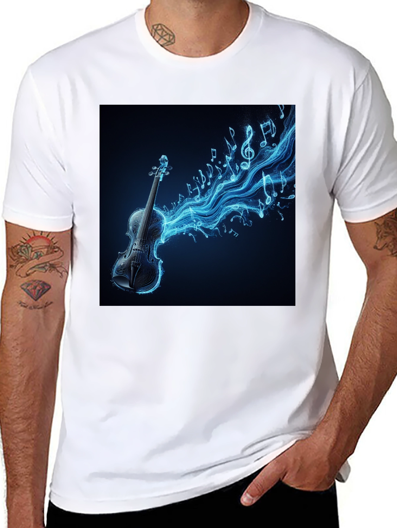 Black Electric Violin Music T-Shirt - Black view 8