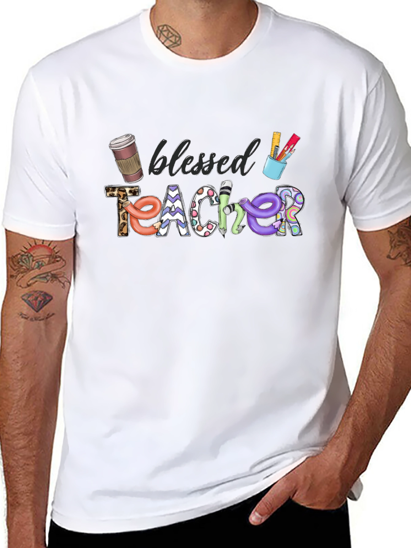 Black Blessed Teacher Graphic T-Shirt view 8