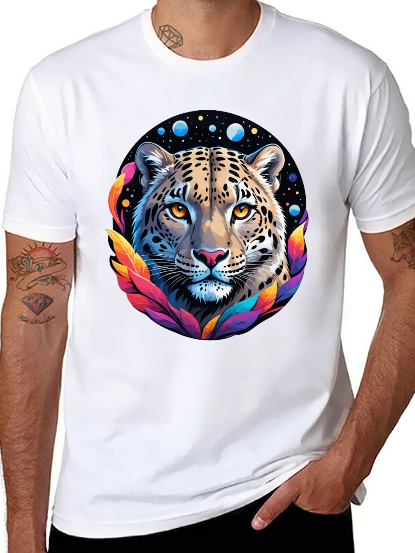 Black Leopard Galaxy Graphic Print Tee - Stylish Black T-Shirt view 8
