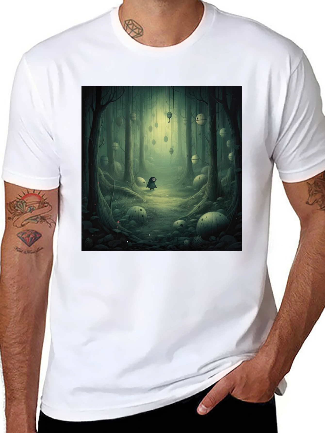Black Eerie Forest Graphic Tee - Unique Design T-Shirt view 8