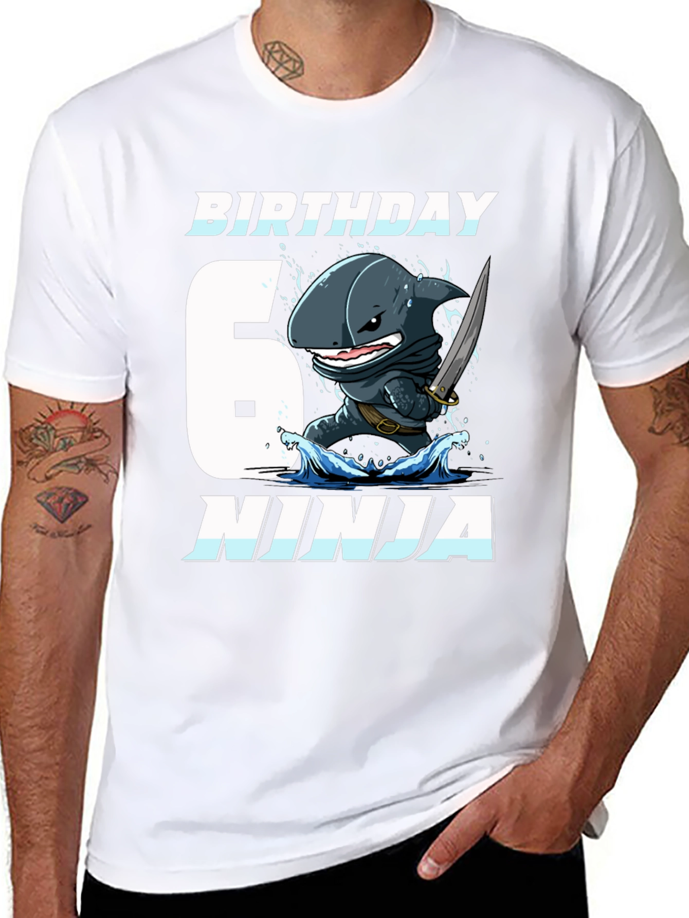 Black Birthday Shark Ninja Black T-Shirt view 8