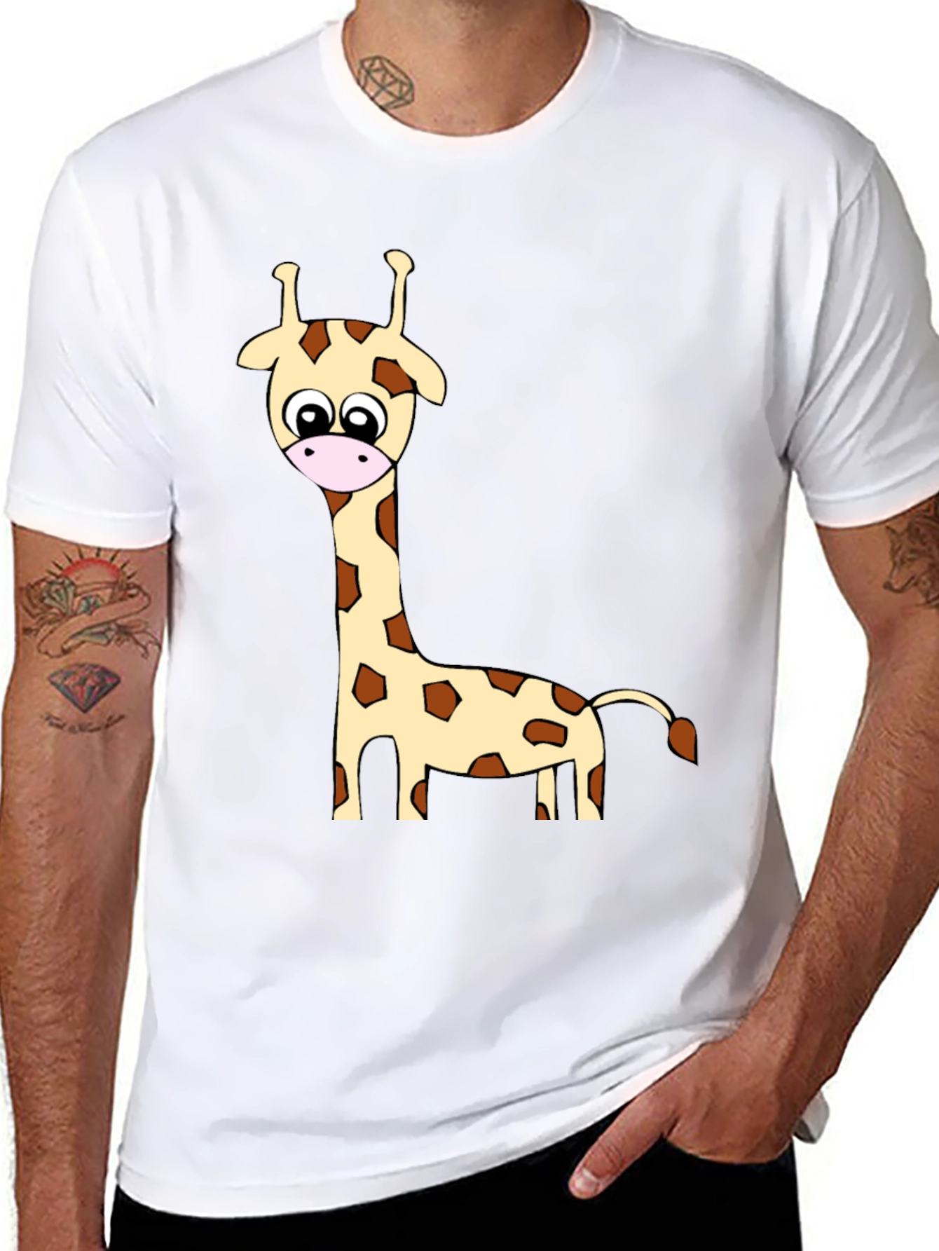Black Cartoon Giraffe Print Crew Neck T-Shirt view 8