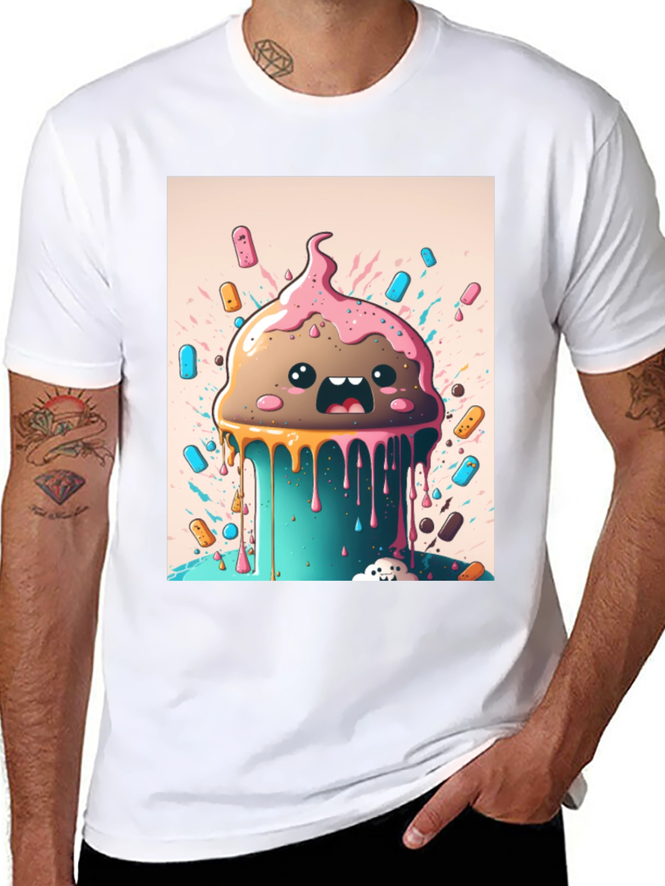 Black Kawaii Melting Ice Cream Graphic Tee view 8
