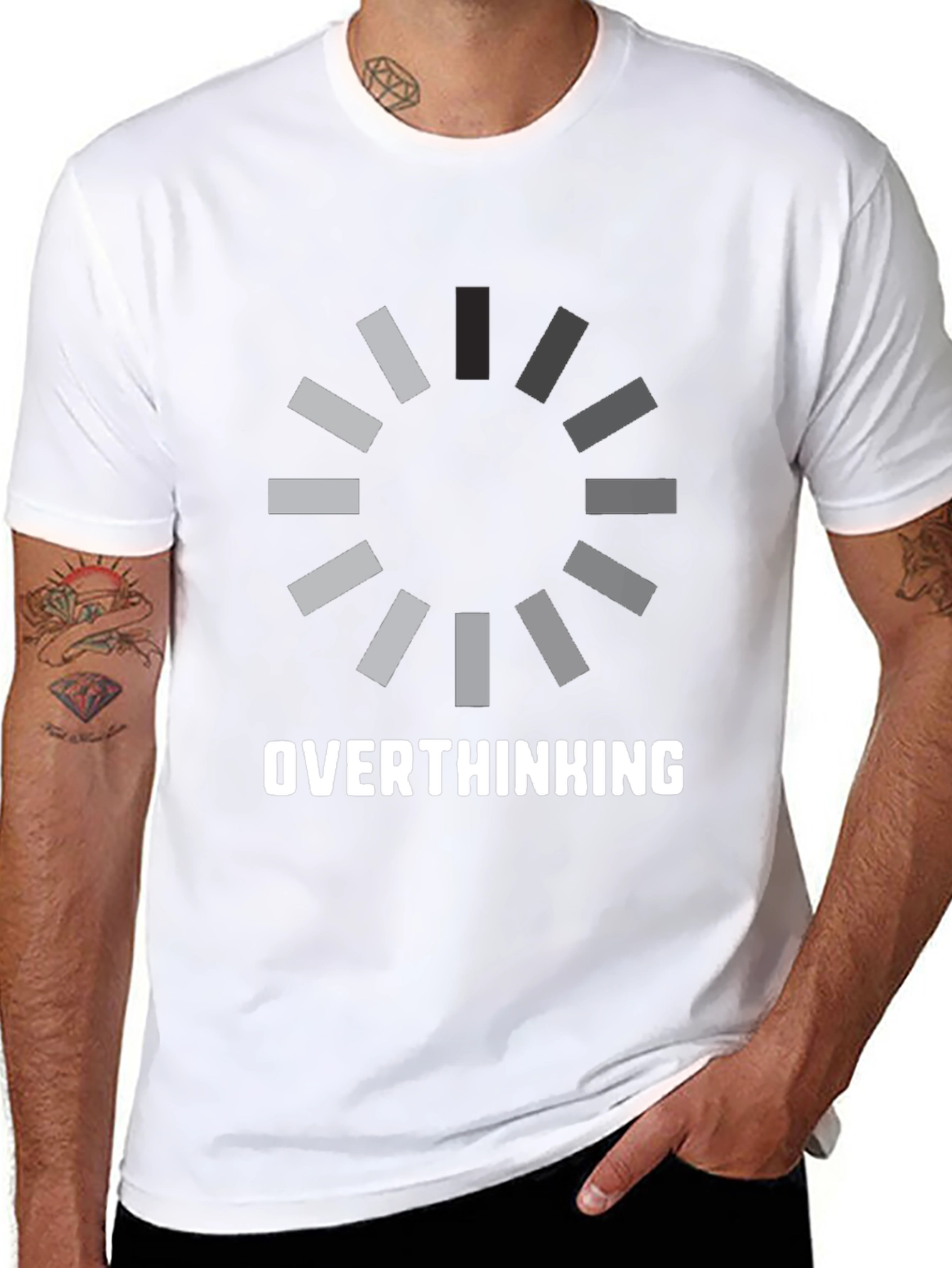Black Overthinking Loading Funny Black T-Shirt view 8