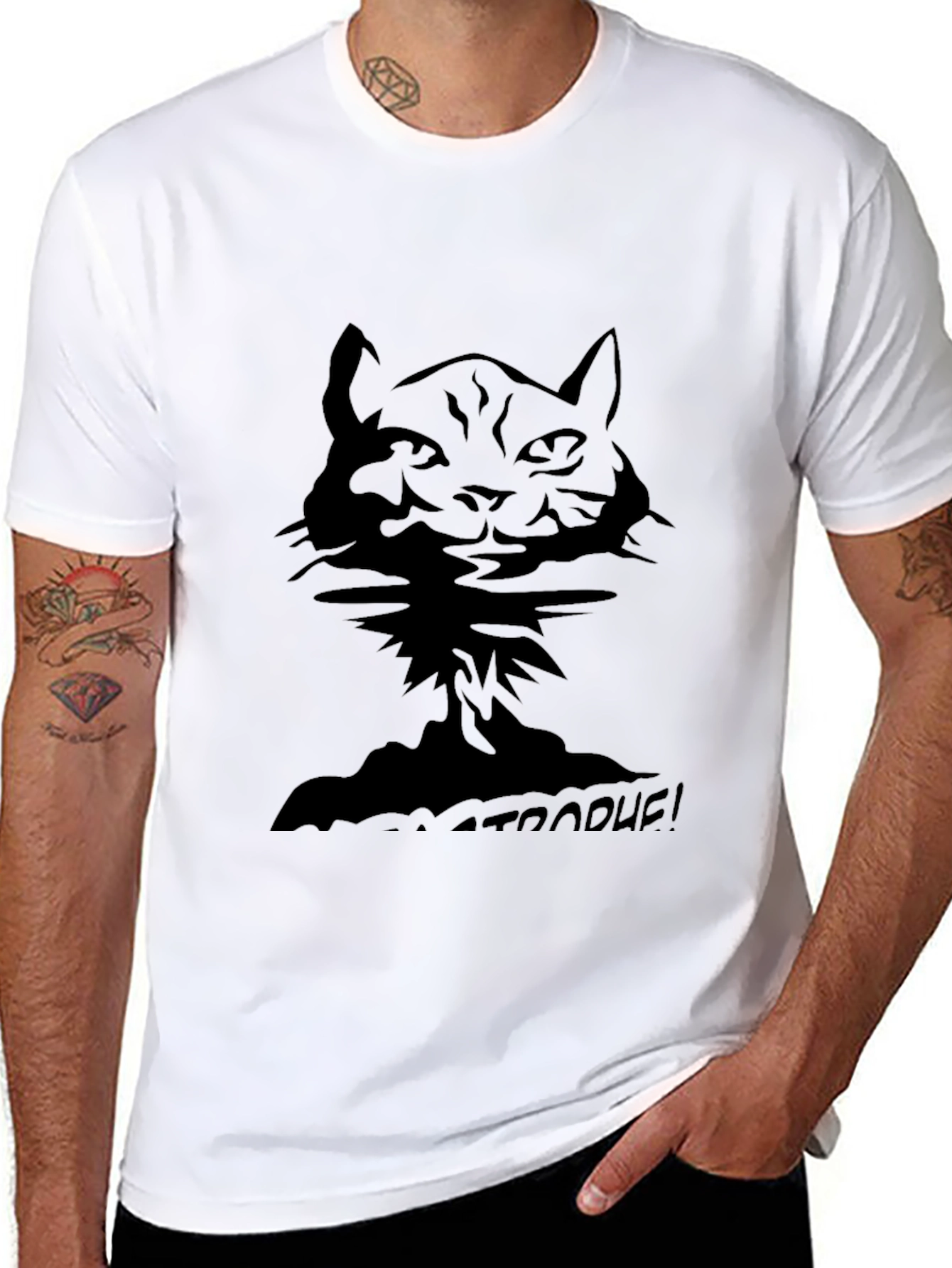 Black Cat-astrophe! Black Graphic Tee view 8