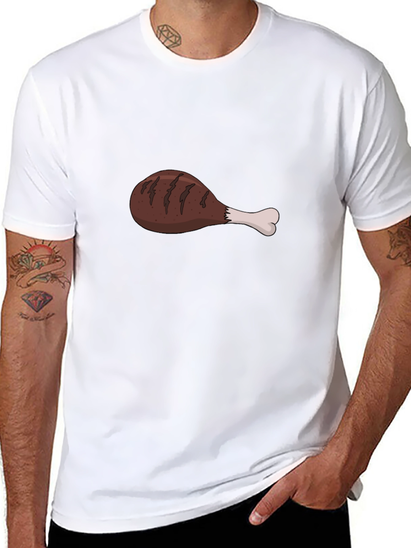 Black Funny Chicken Leg Graphic Black T-Shirt view 8