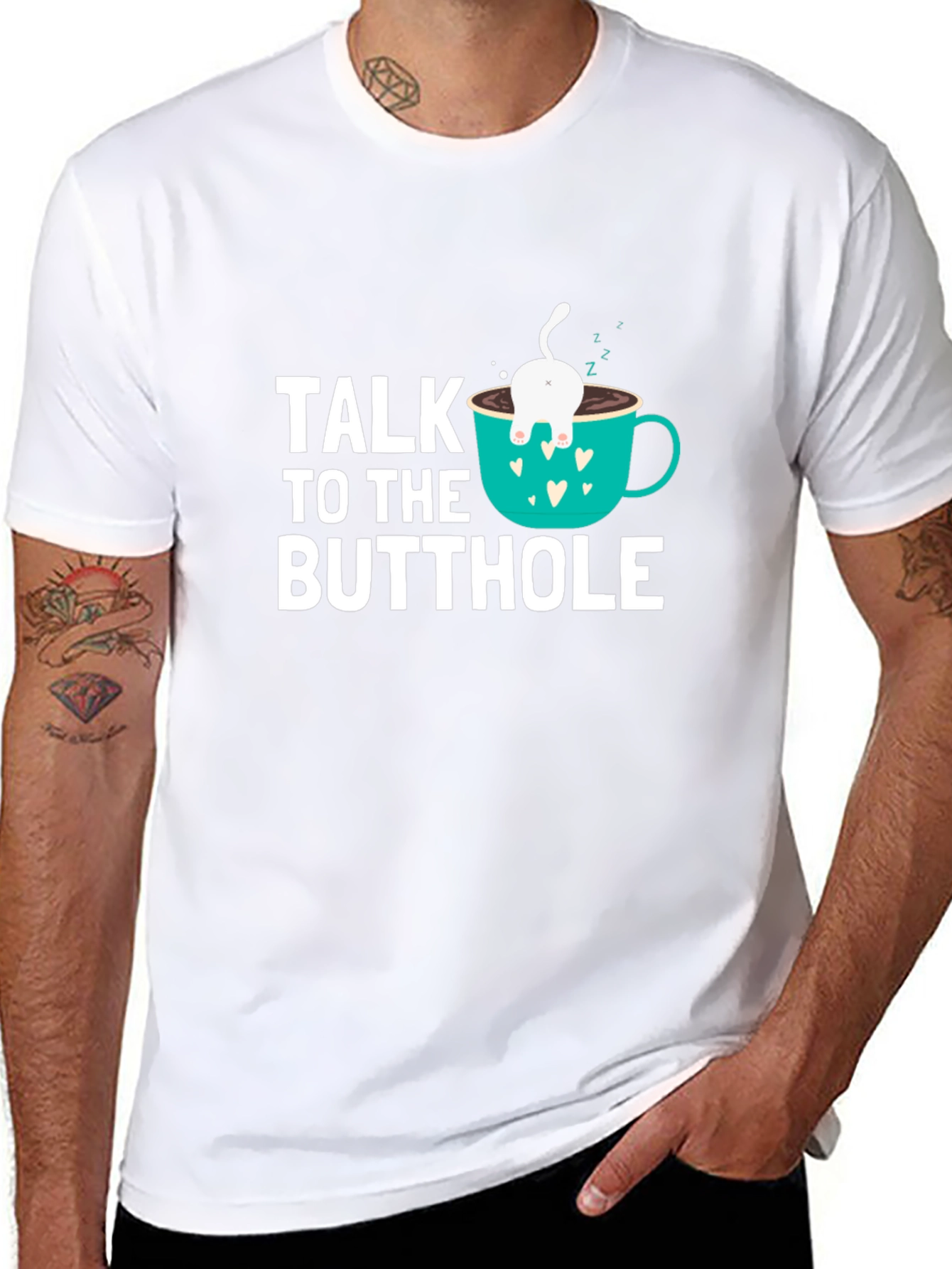 Black Talk to the Butthole Funny Cat Coffee T-Shirt view 8