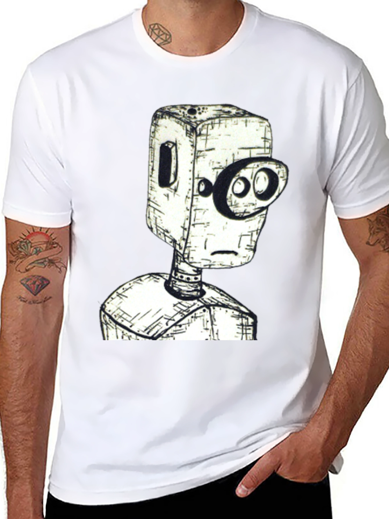 Black Robot Head Graphic Tee - Unique Design, Black Shirt view 8