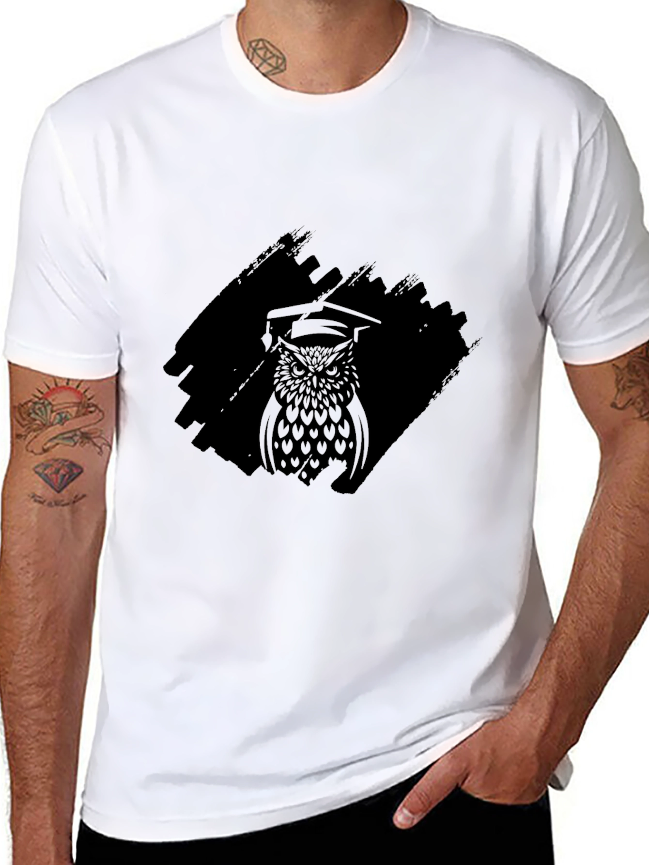 Black Men's Black Owl Graphic Print T-Shirt view 8