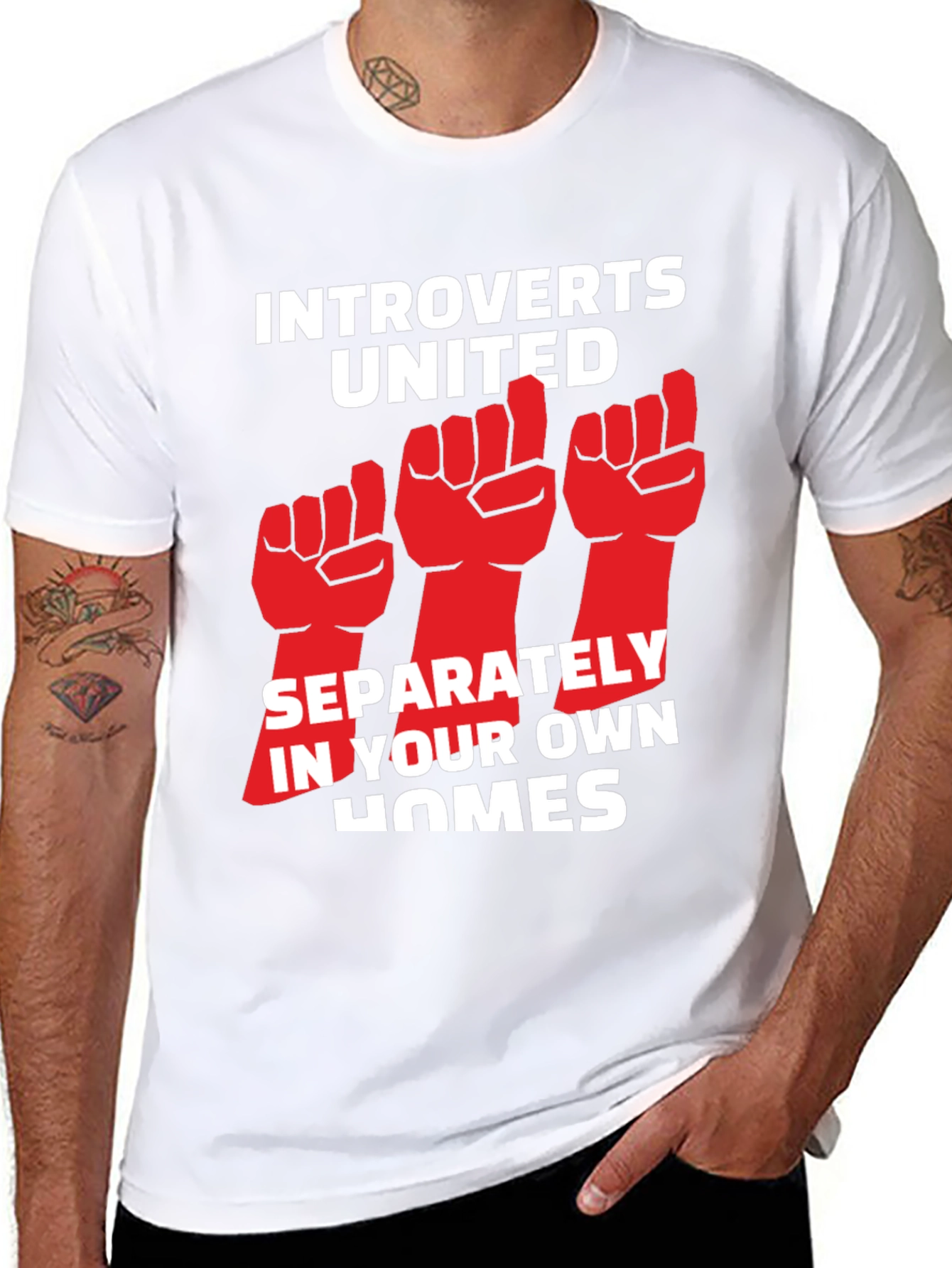 Black Introverts United T-Shirt: Funny Social Distancing Tee view 8