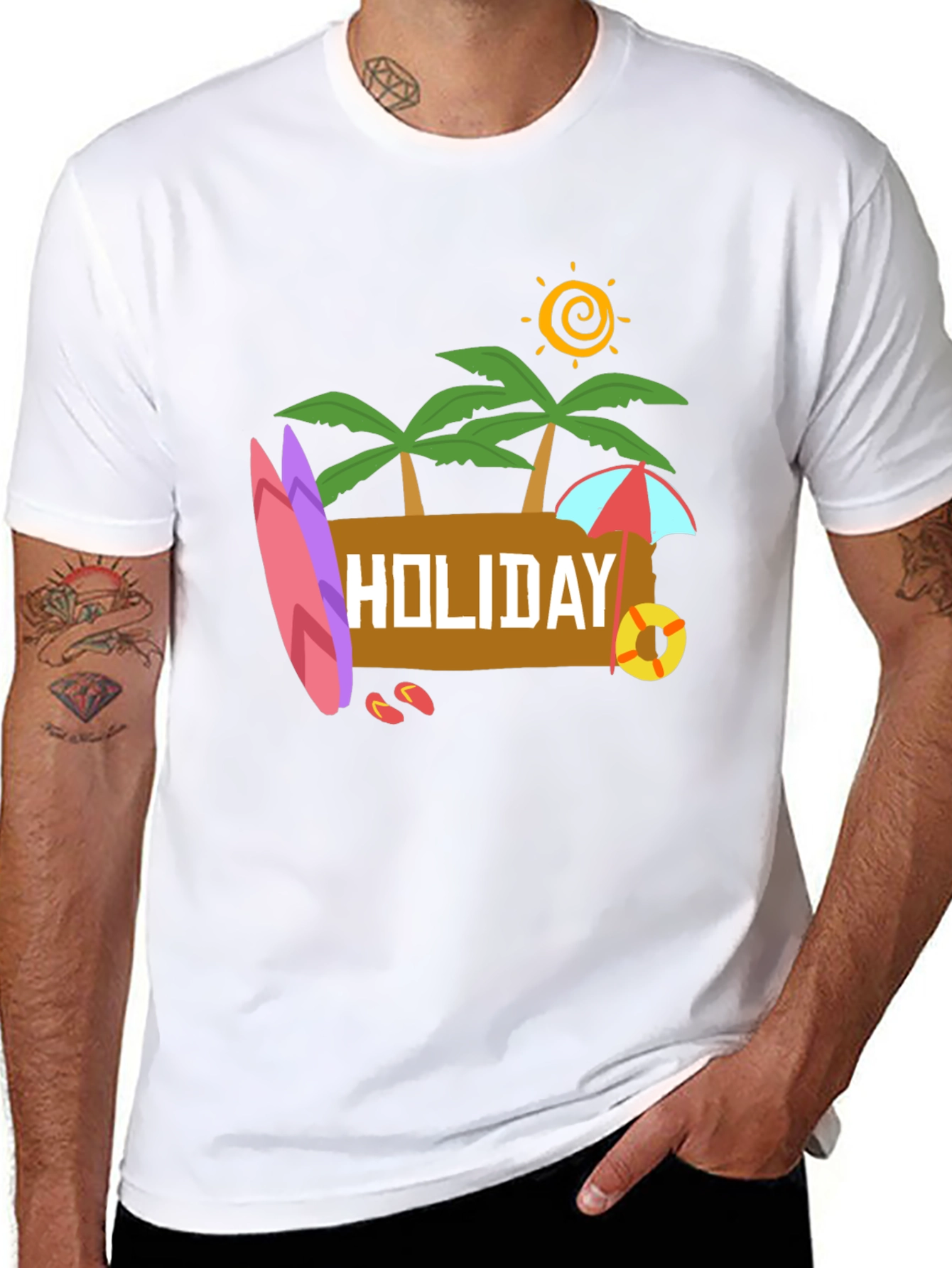 Black Holiday Beach T-Shirt - Black Cotton Tee view 8