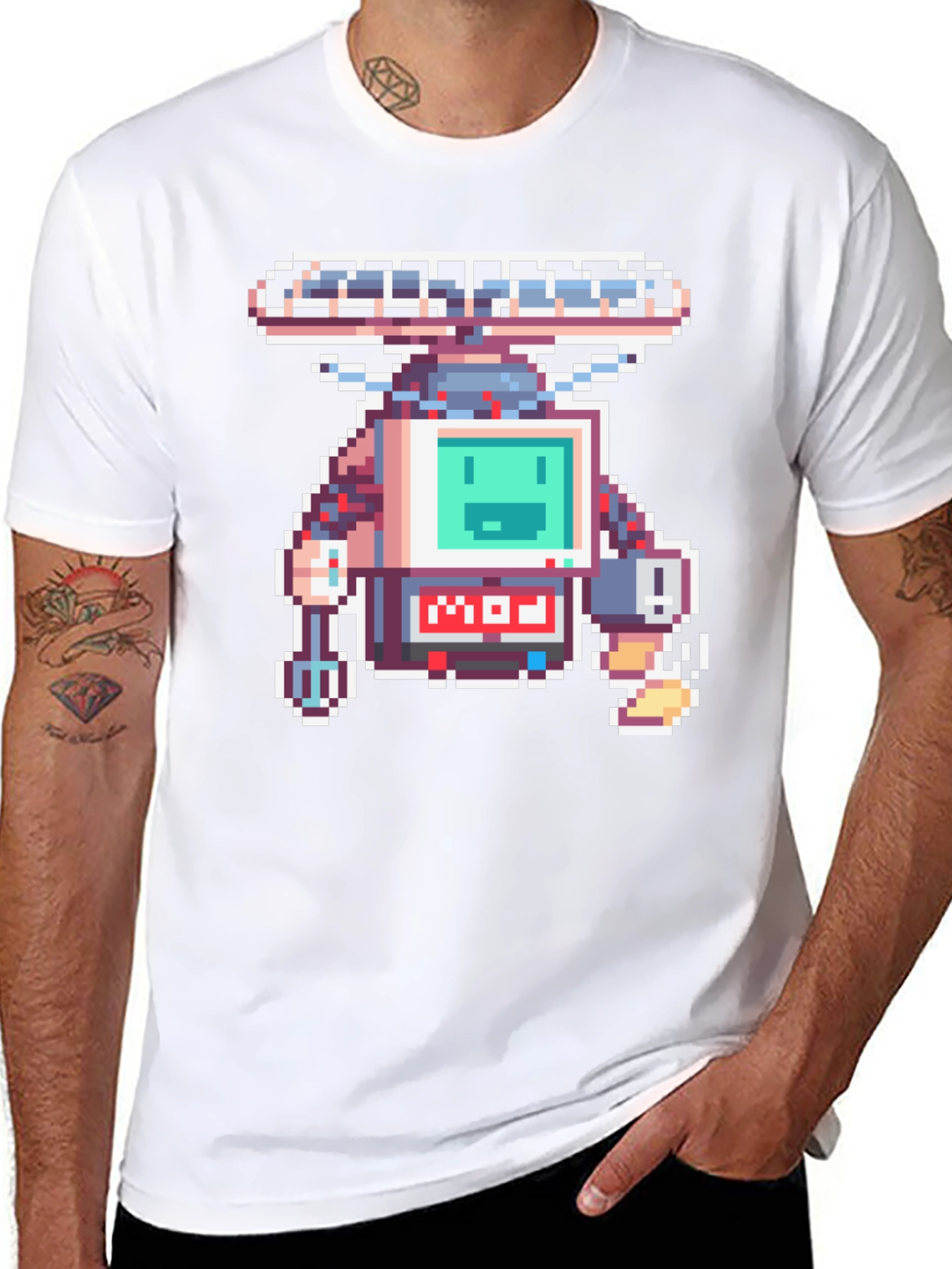 Black Retro Pixel Robot Graphic T-Shirt view 8