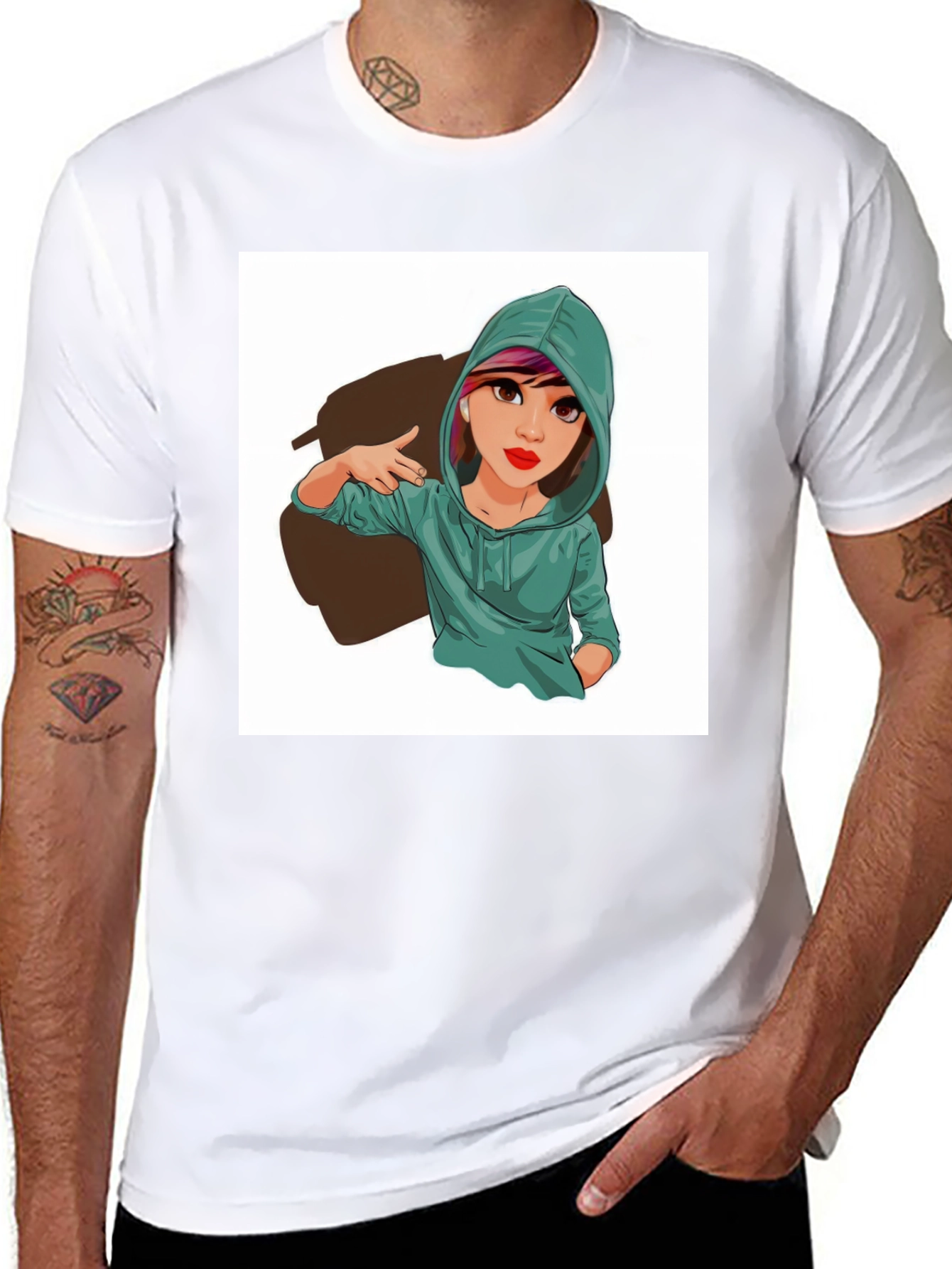 Black Cartoon Girl Graphic Print Tee - Trendy Casual Style view 8