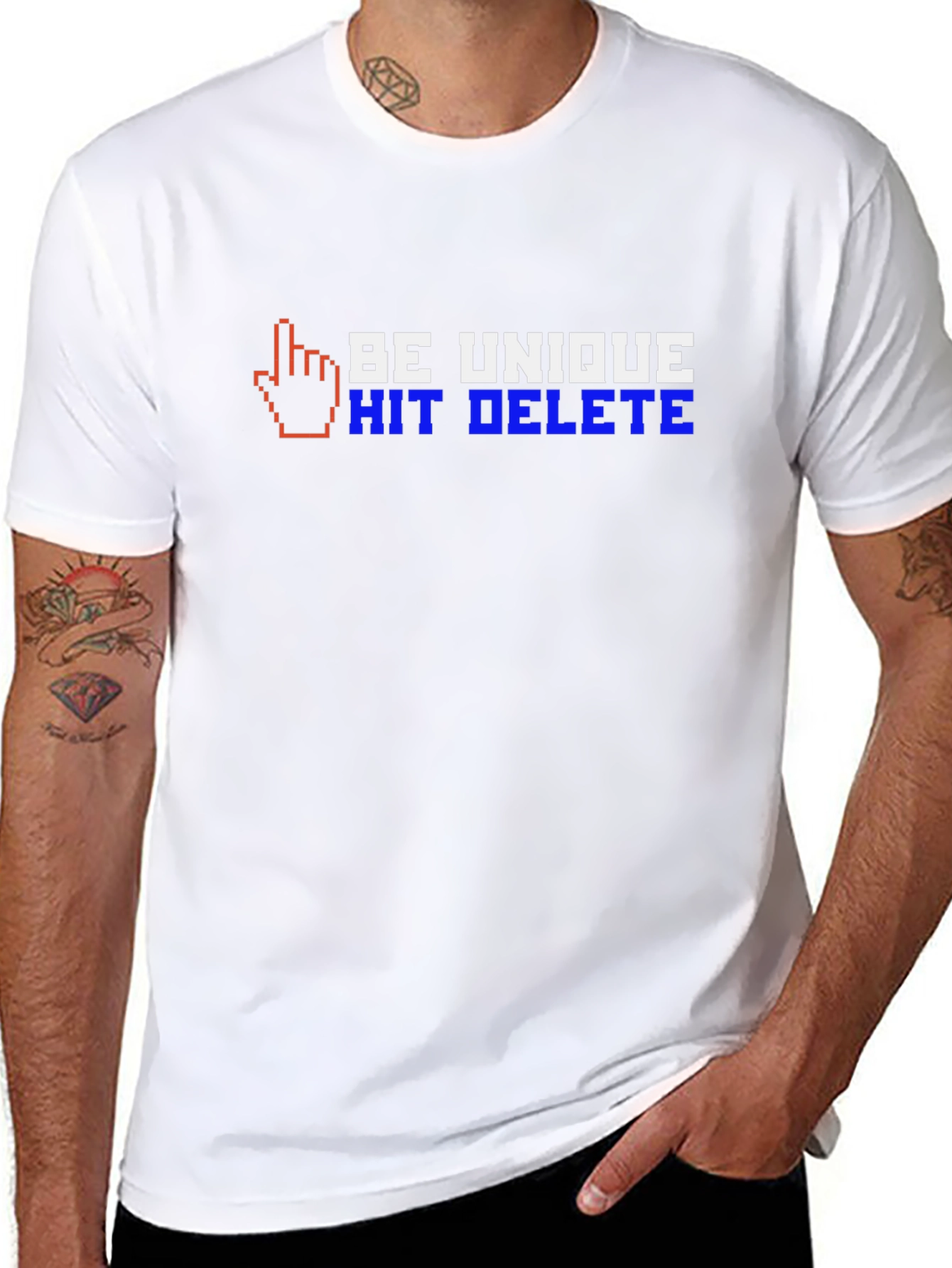 Black Be Unique T-Shirt - Hit Delete Funny Pixel Graphic Tee view 8