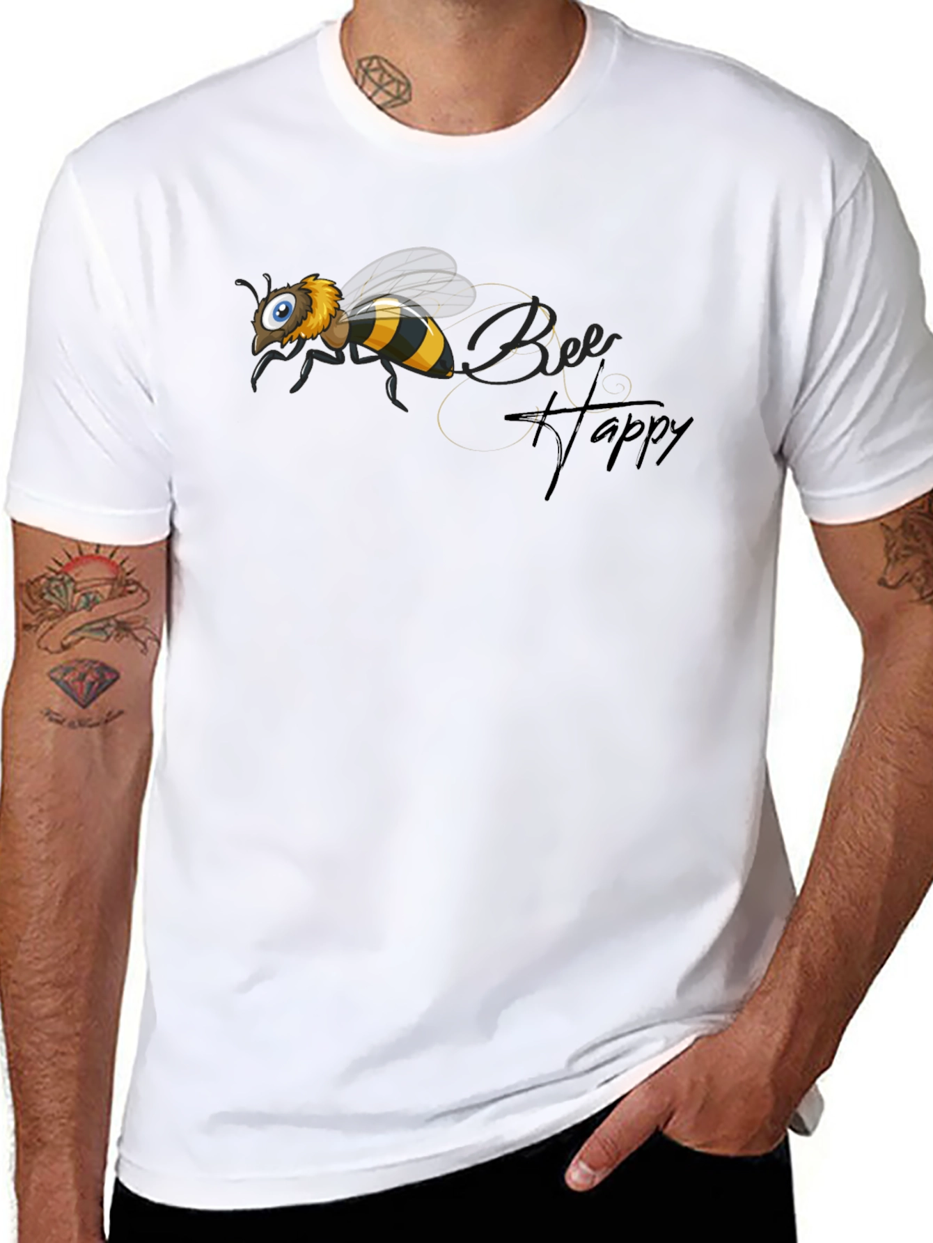 Black Bee Happy T-Shirt - Black Graphic Tee view 8