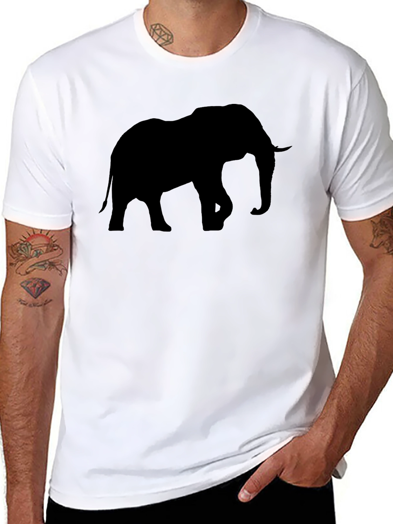 Black Elephant Silhouette Black T-Shirt view 8