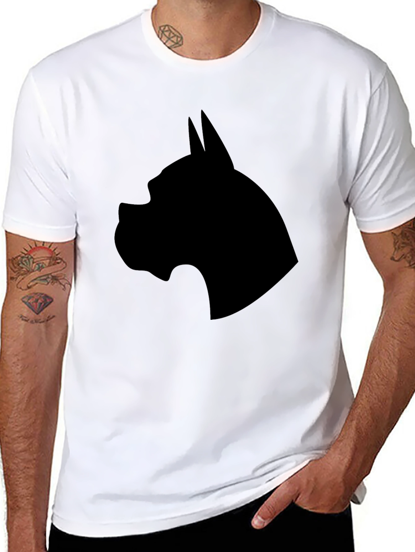 Black Men's Black Dog Breed Silhouette Graphic T-Shirt view 8