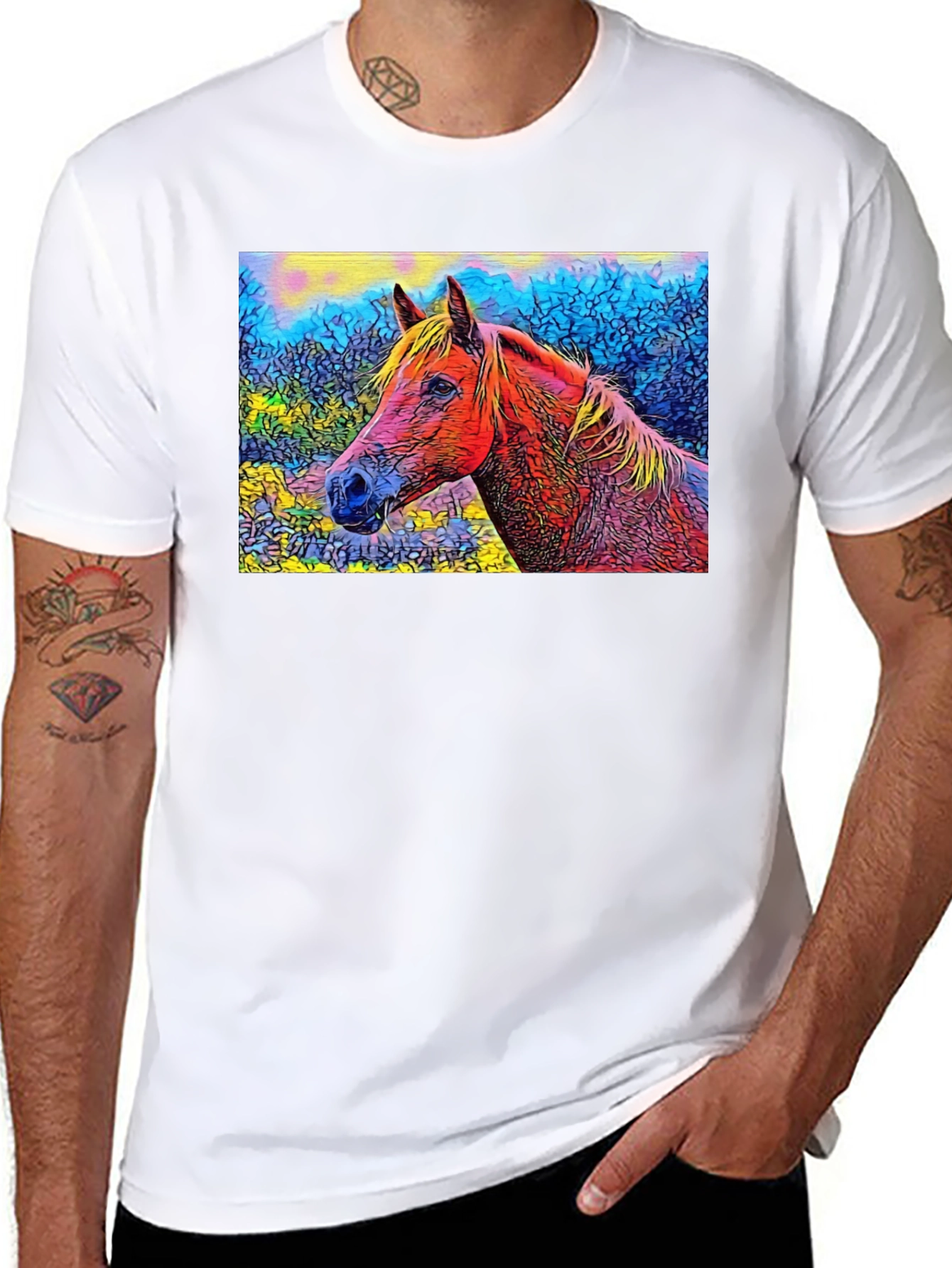 Black Horse Art T-Shirt - Unique Graphic Tee view 8