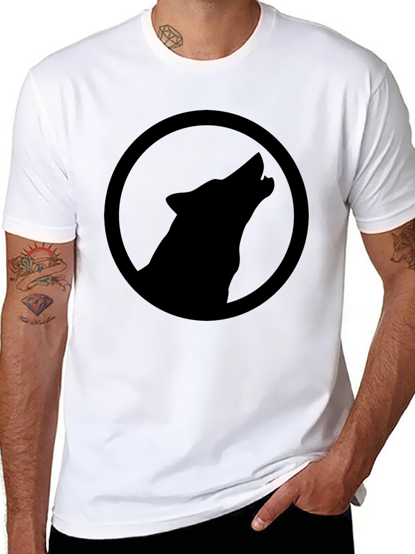 Black Black Wolf Silhouette T-Shirt - Unique Graphic Tee view 8