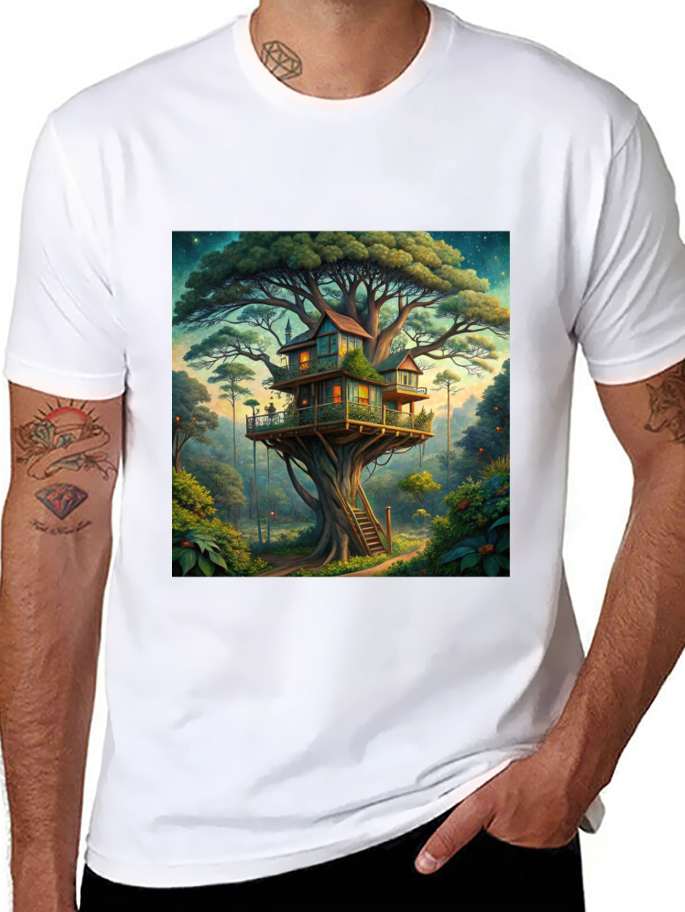 Black Treehouse Graphic Tee - Nature Lover's T-Shirt view 8