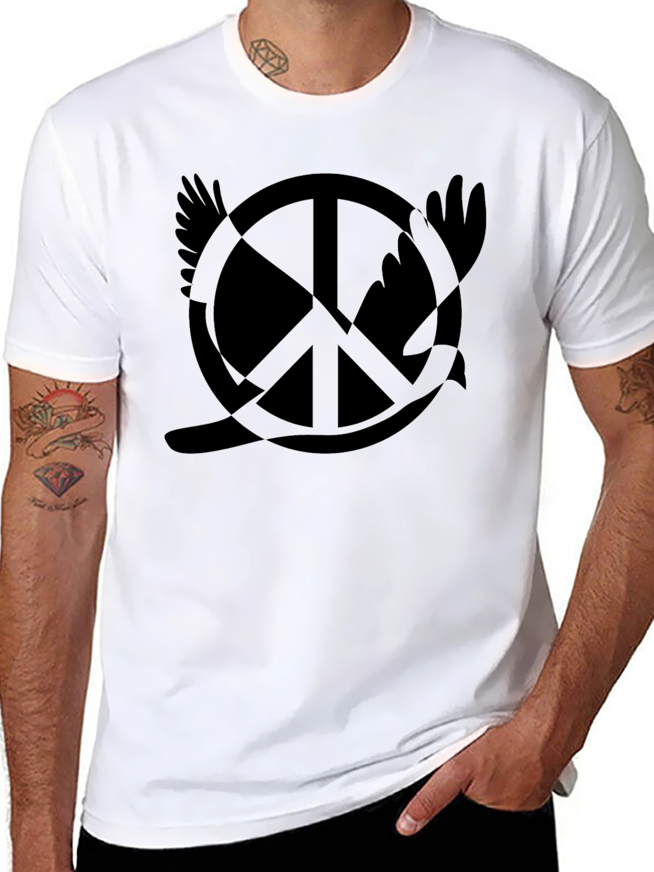 Black Peace Dove T-Shirt - Black Graphic Tee view 8