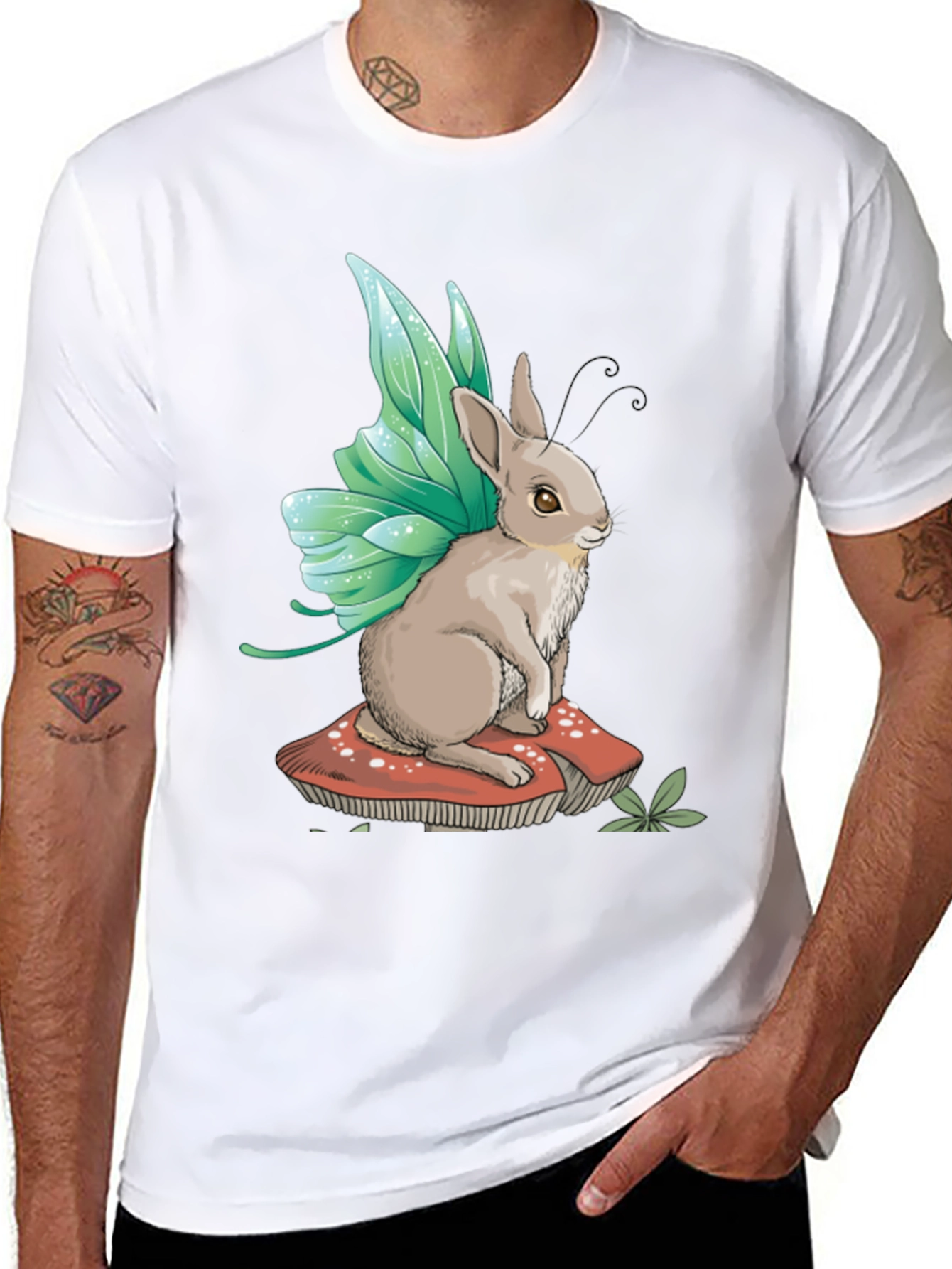 Black Fairy Rabbit Graphic Tee - Fantasy Creature T-Shirt view 8