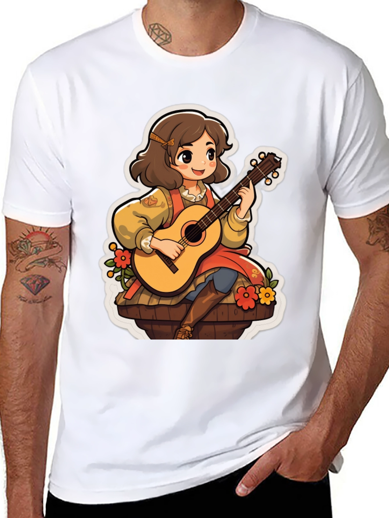 Black Guitar Girl T-Shirt - Musical Style view 8