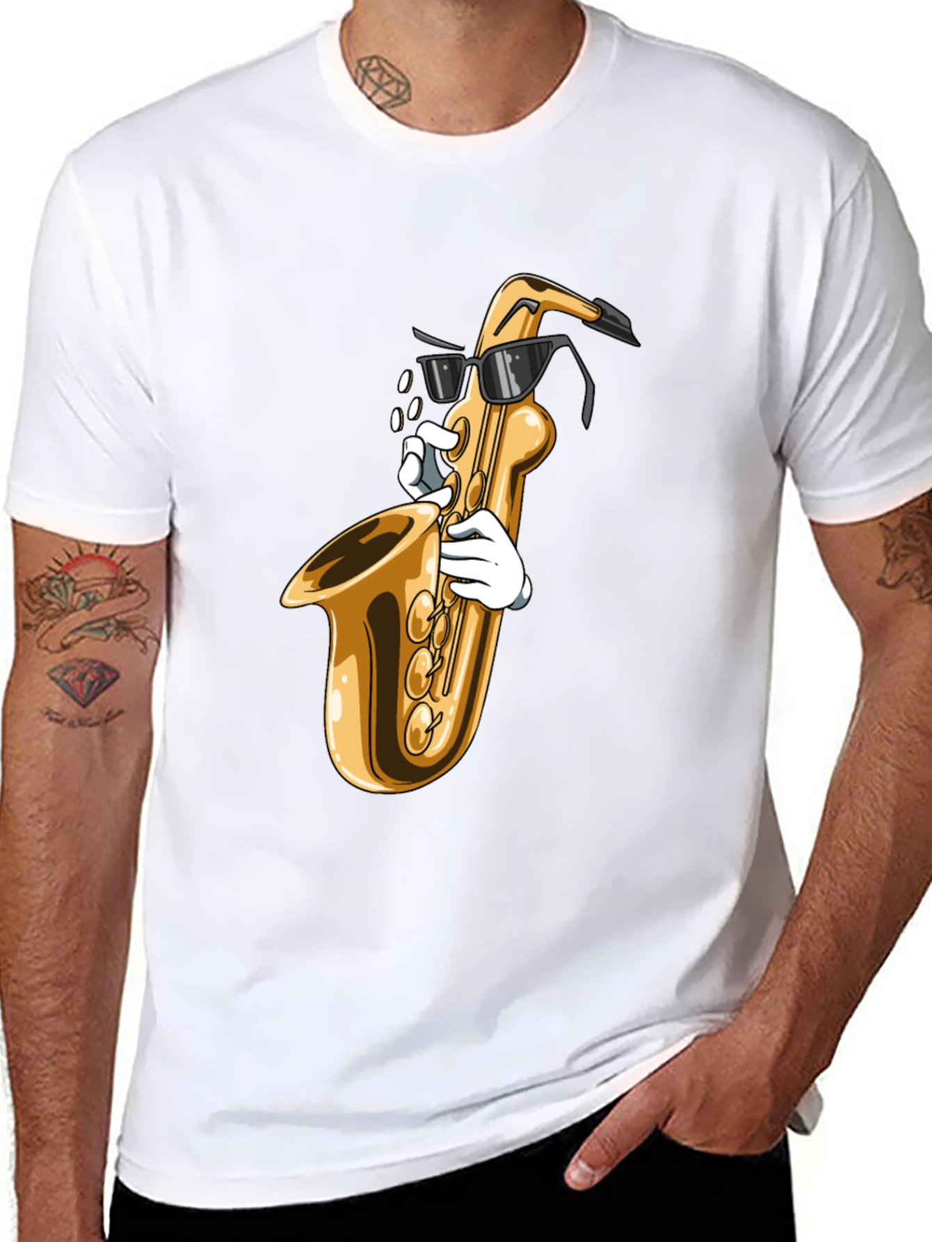 Black Cool Saxophone Graphic Tee - Music Lover Shirt view 8