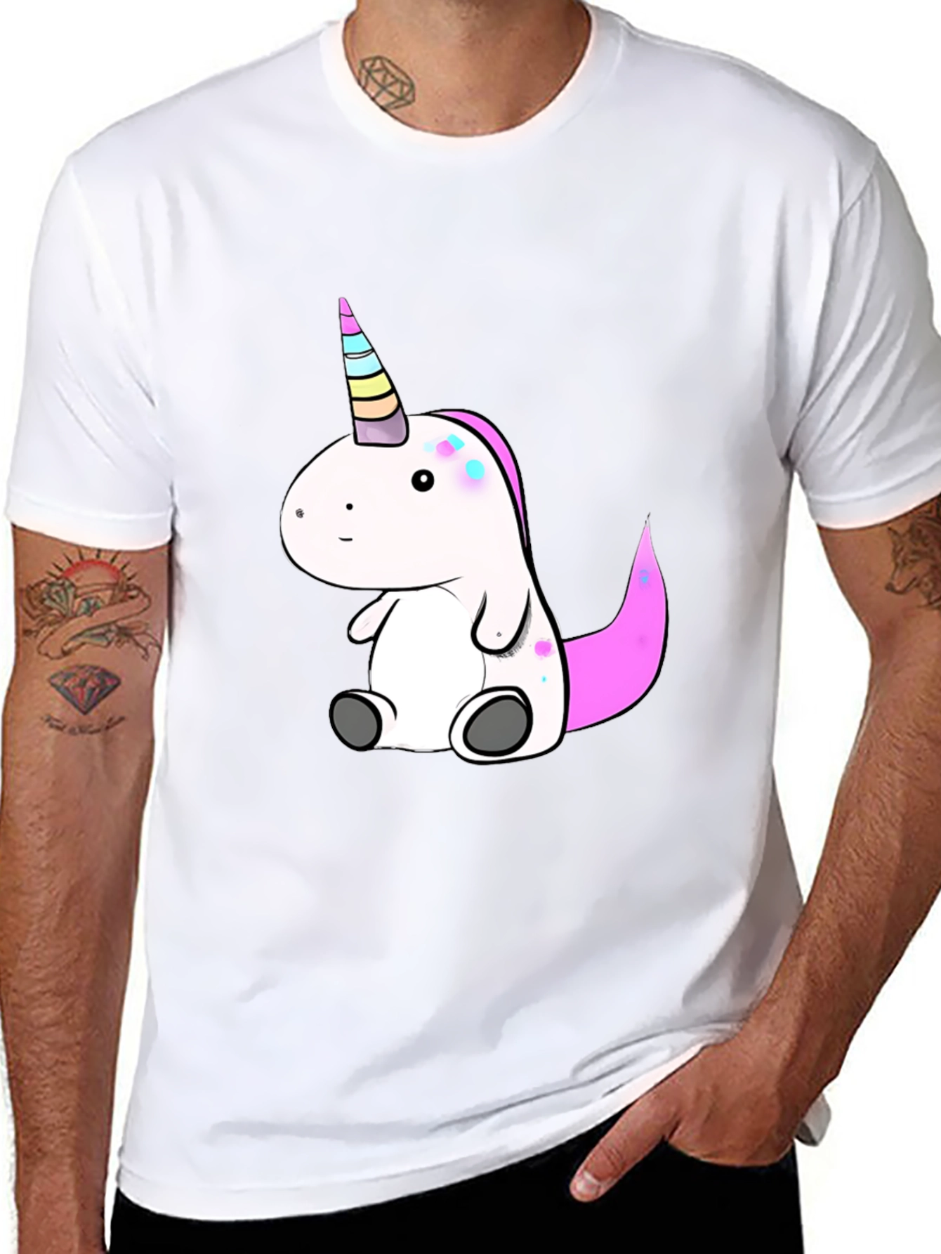 Black Cute Unicorn Graphic Tee - Black Cotton T-Shirt view 8