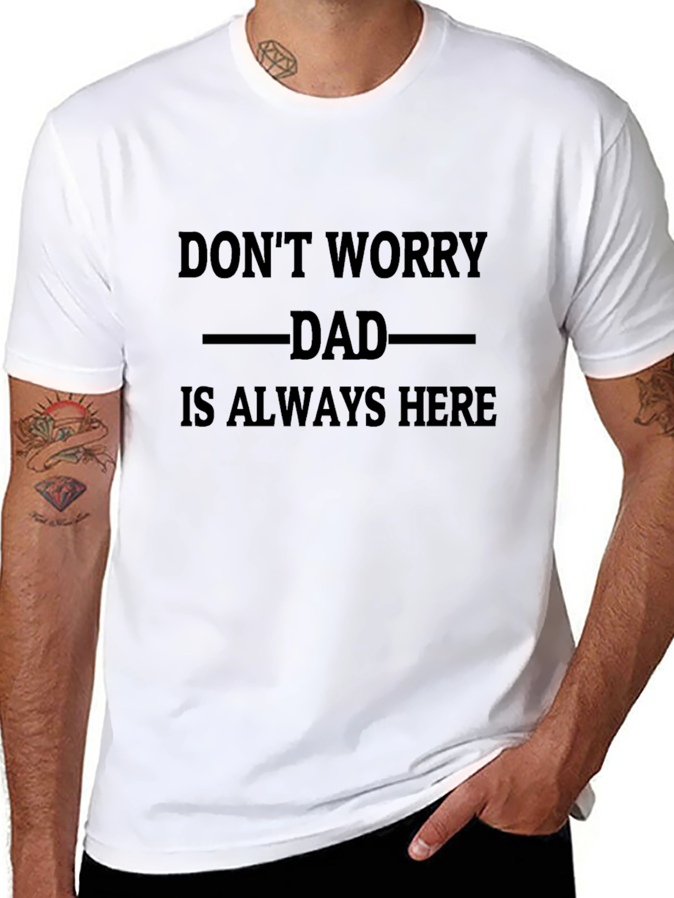 Black Dad Always Here T-Shirt - Black Cotton Tee view 8
