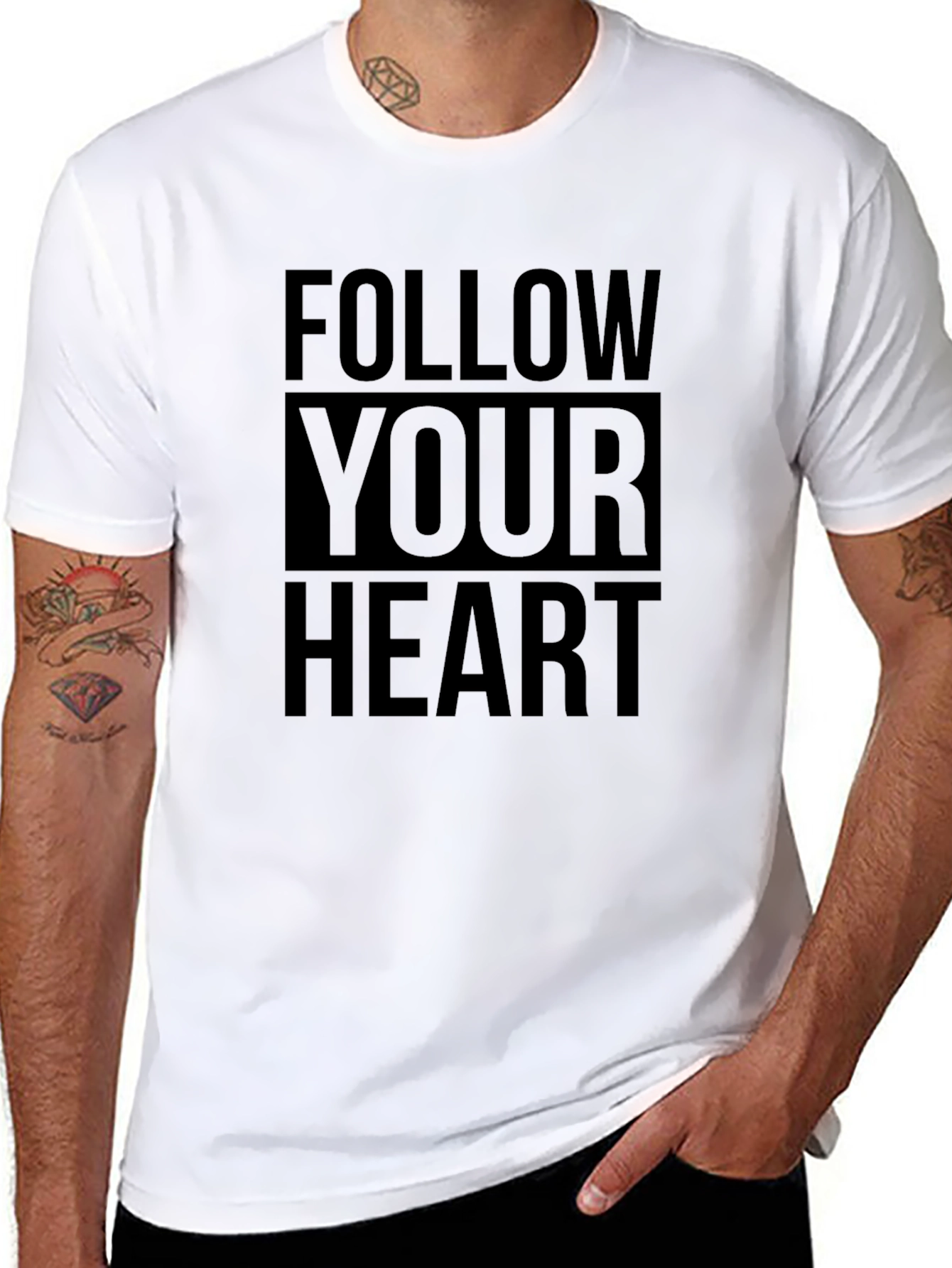 Black Follow Your Heart Graphic Print Tee - Black Cotton view 8