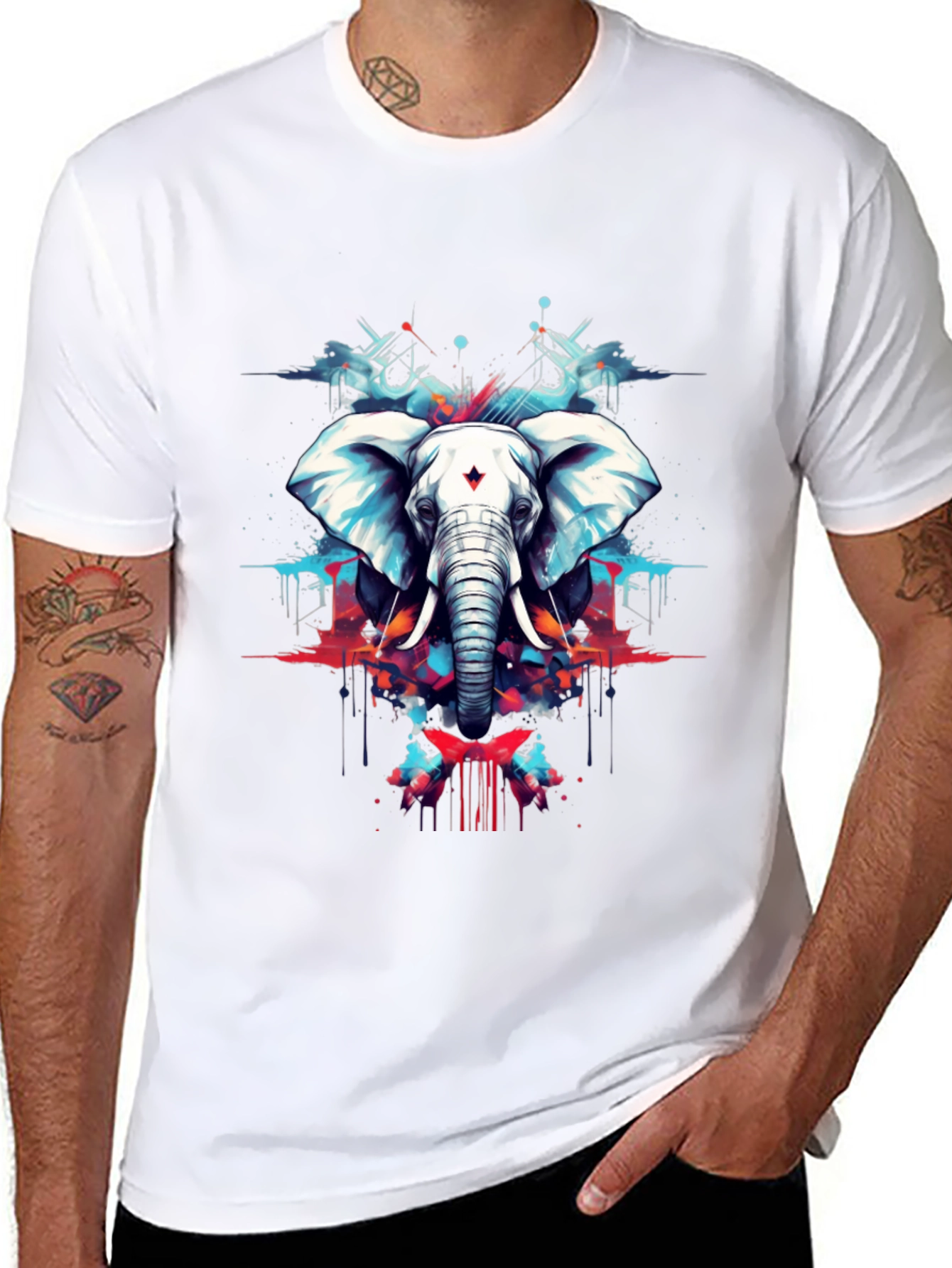 Black Elephant Art Black Tee - Stylish Graphic Print view 8