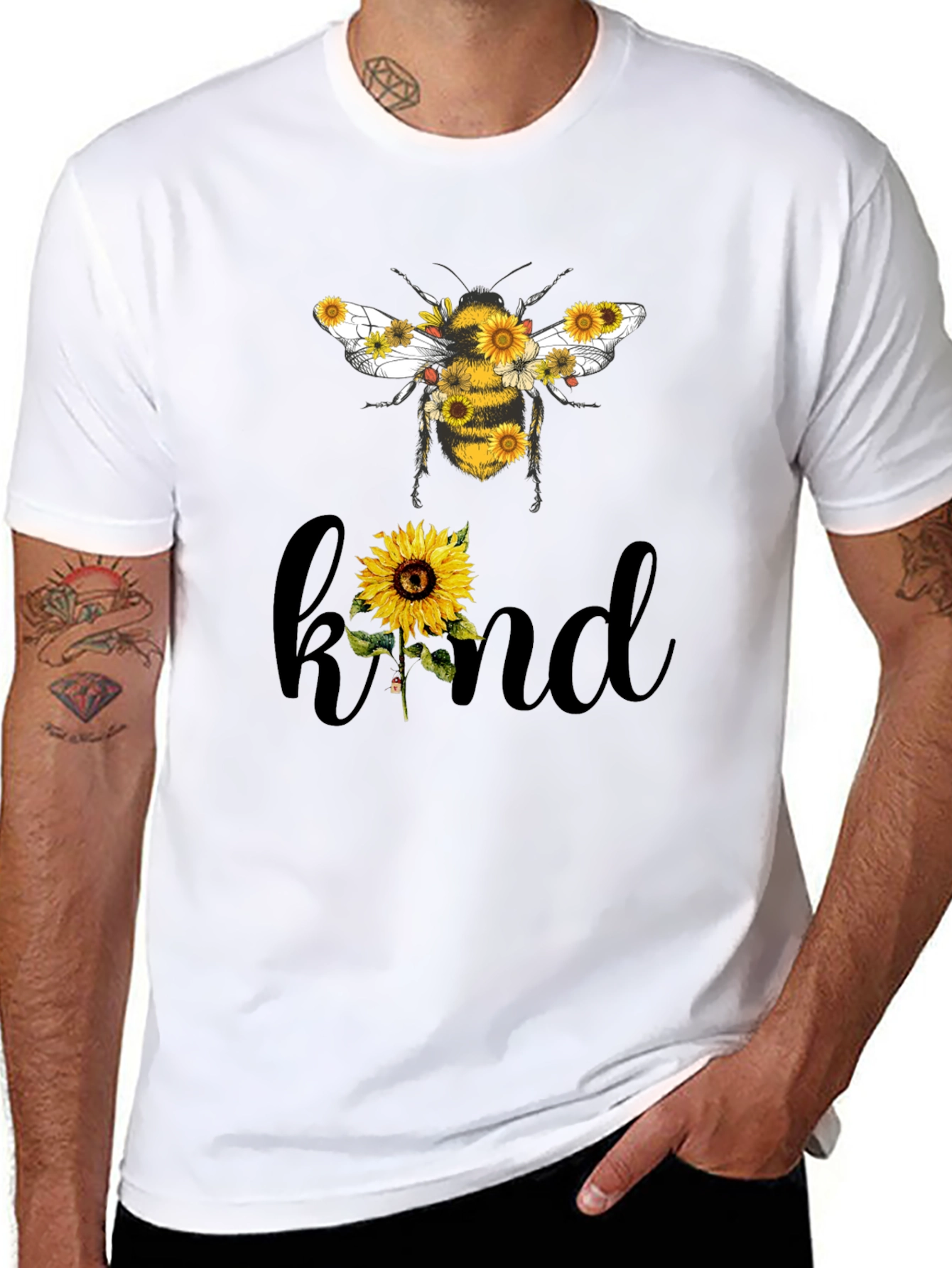 Black Sunflower Bee Kind Graphic T-Shirt view 8