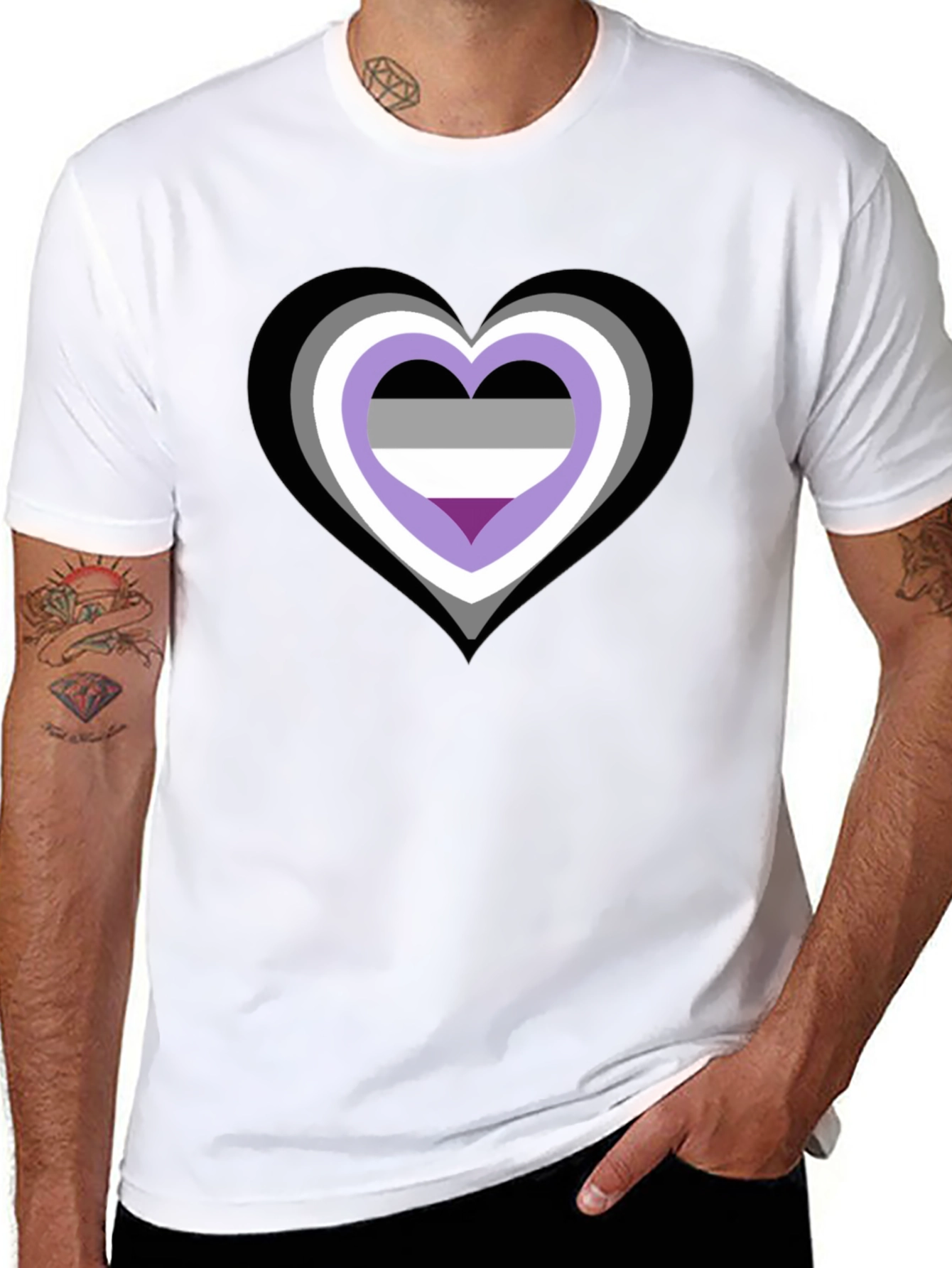 Black Asexual Pride Heart Graphic Tee - Black Cotton Blend view 8