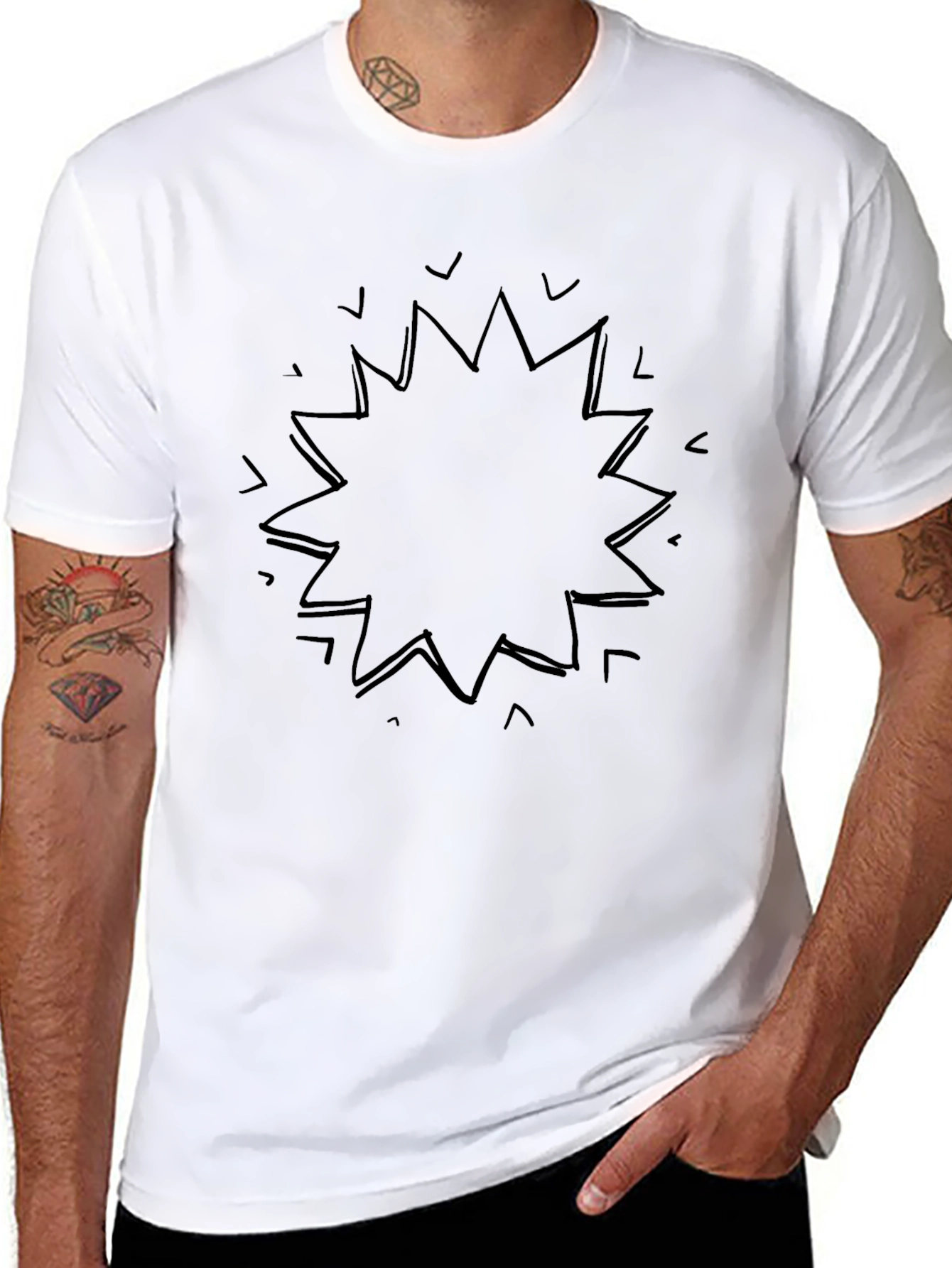 Black Men's Black Graphic Tee - Abstract Burst Design view 8