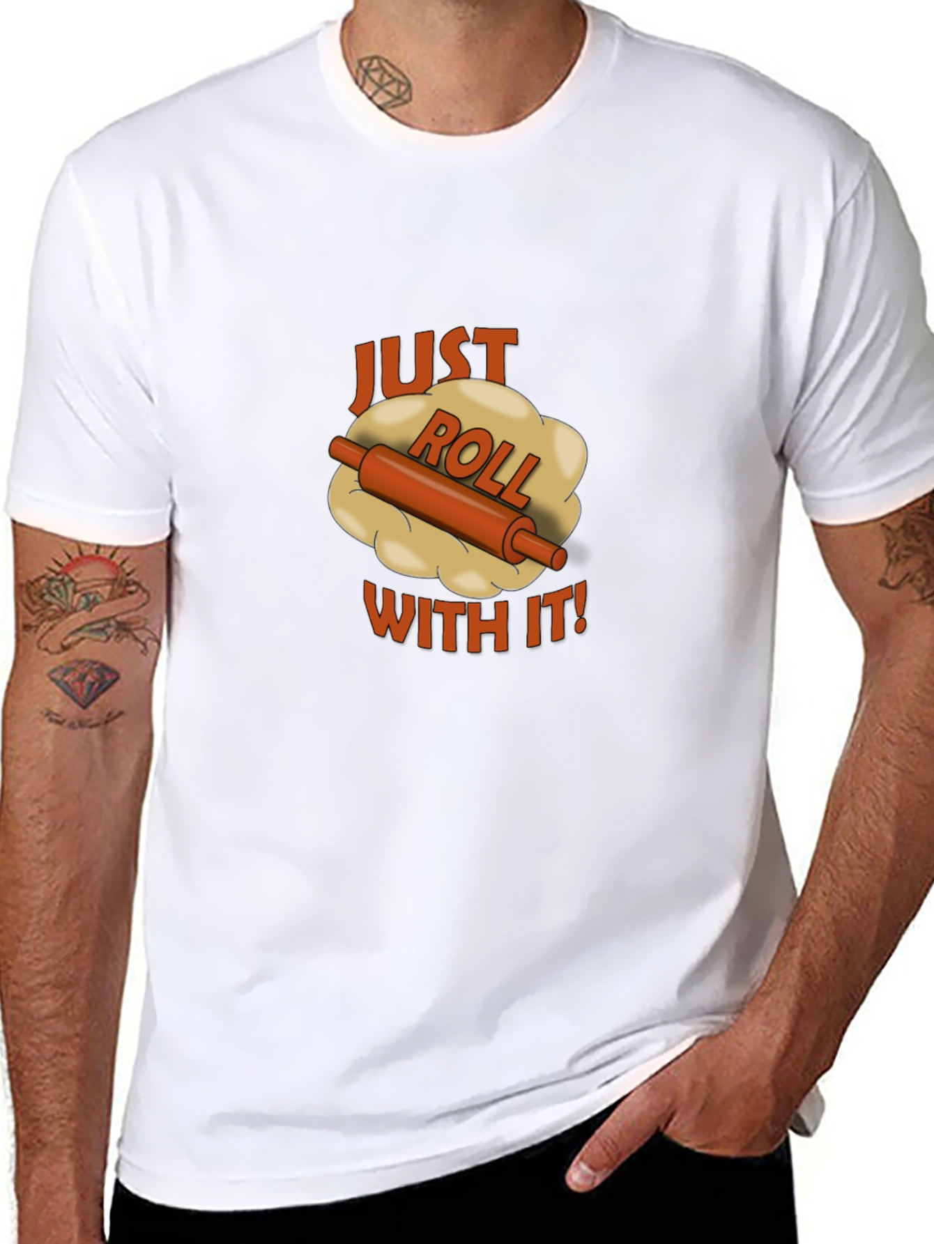Black Just Roll With It Black T-Shirt - Funny Baking Tee view 8