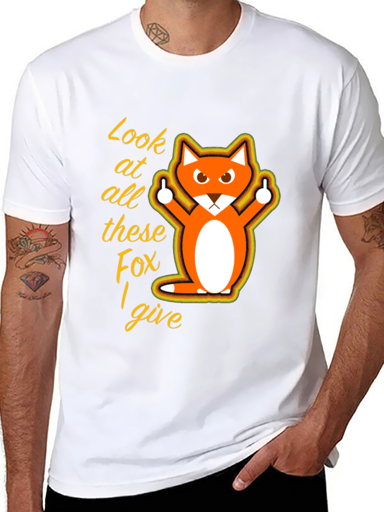 Black Funny Fox Graphic T-Shirt - Look at All These Fox I Give view 8