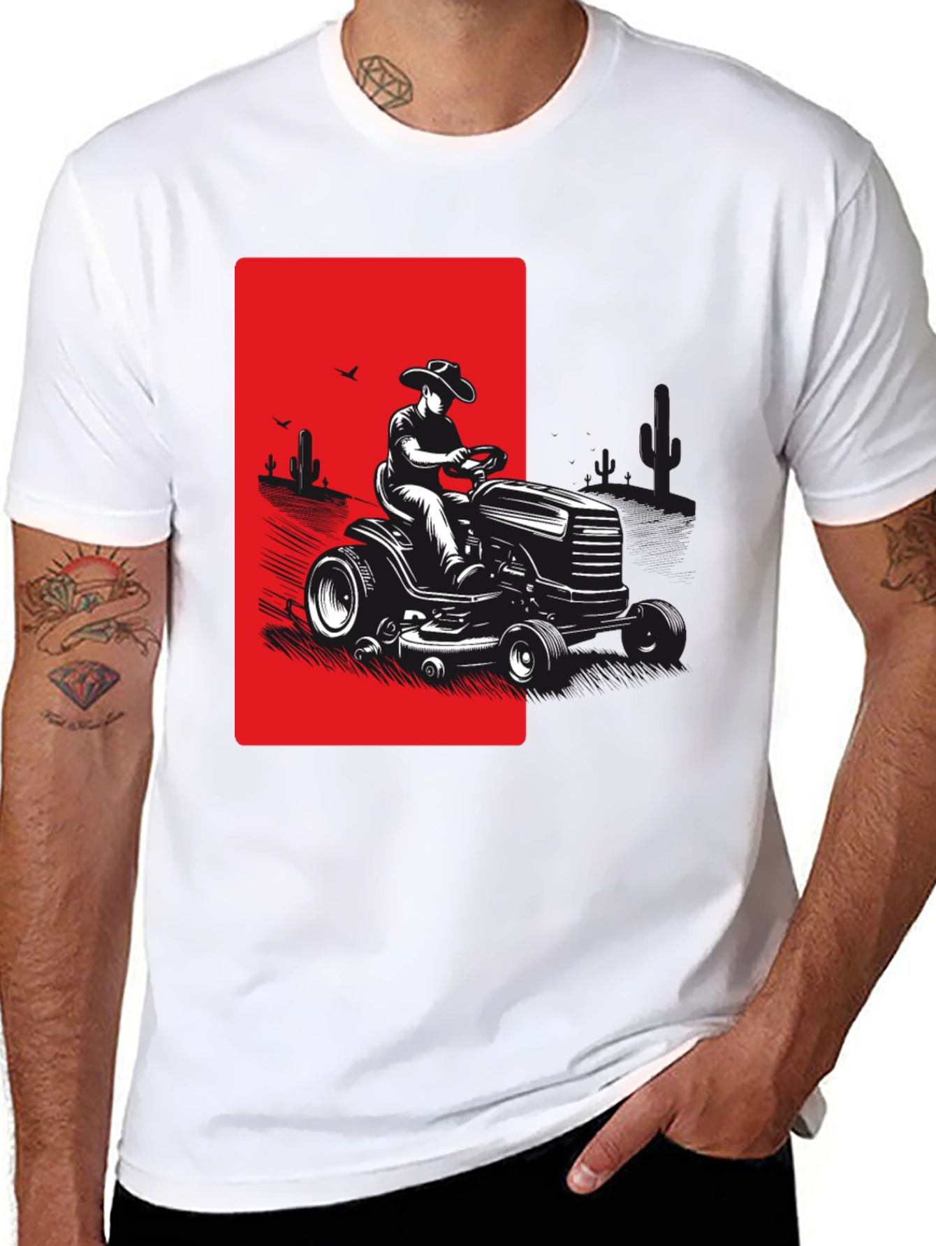Black Cowboy Lawn Mower Graphic Tee - Black view 8