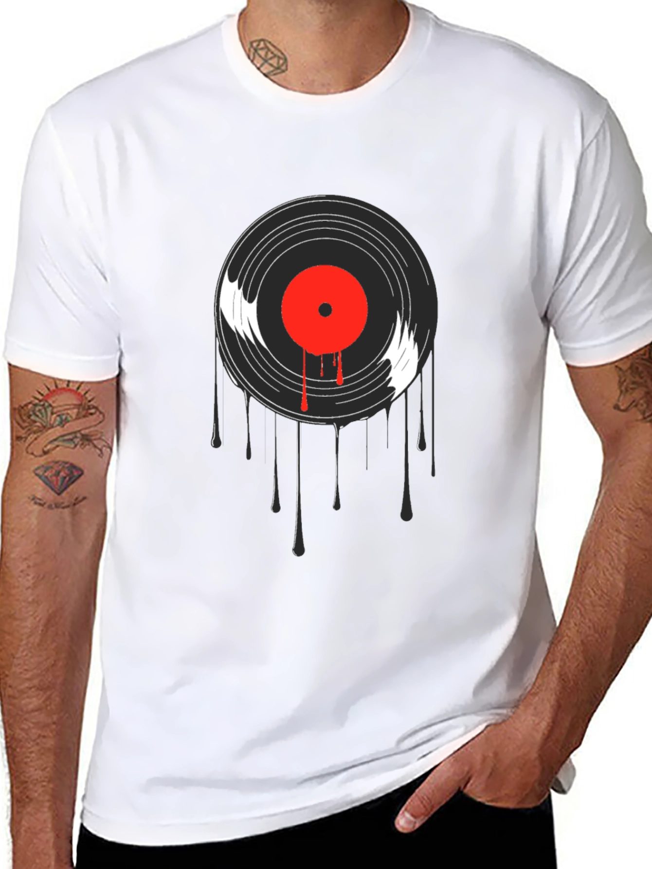 Black Retro Vinyl Record Graphic T-Shirt view 8