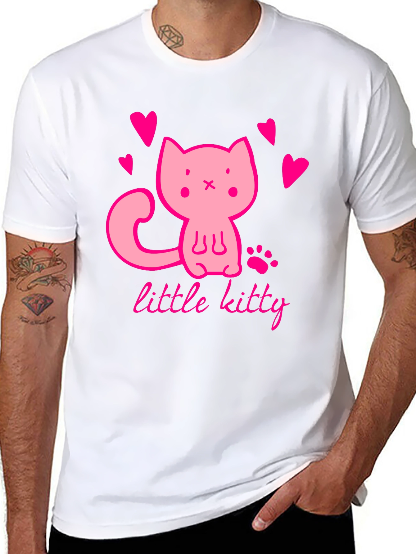 Black Cute Pink Kitten Black T-Shirt view 8