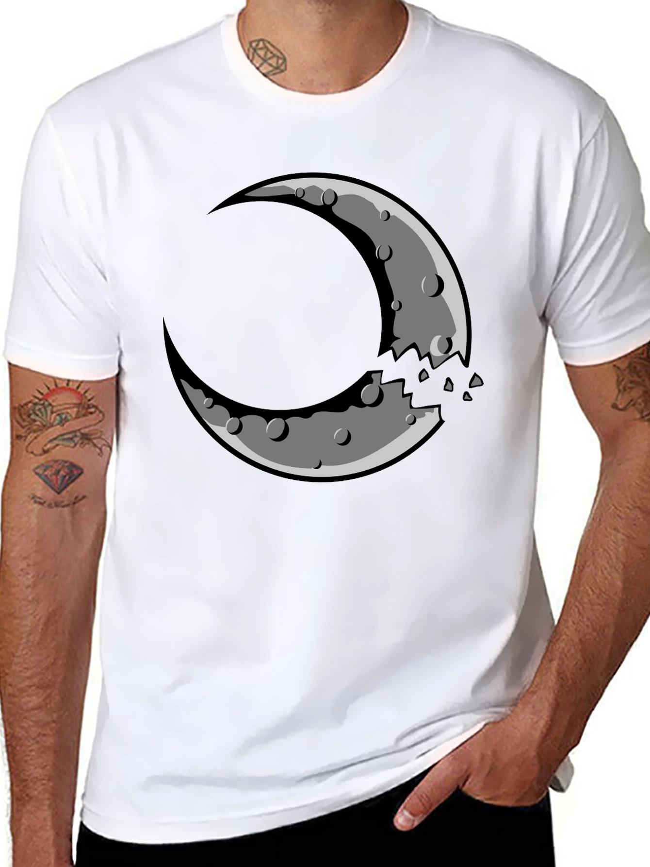 Black Crescent Moon Graphic Tee - Black Cotton Blend Shirt view 8