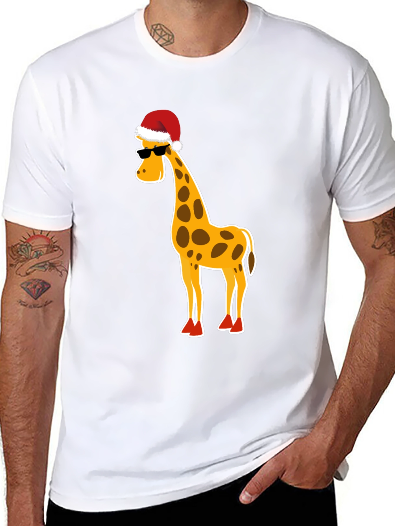 Black Festive Giraffe T-Shirt: Holiday Humor Apparel view 8