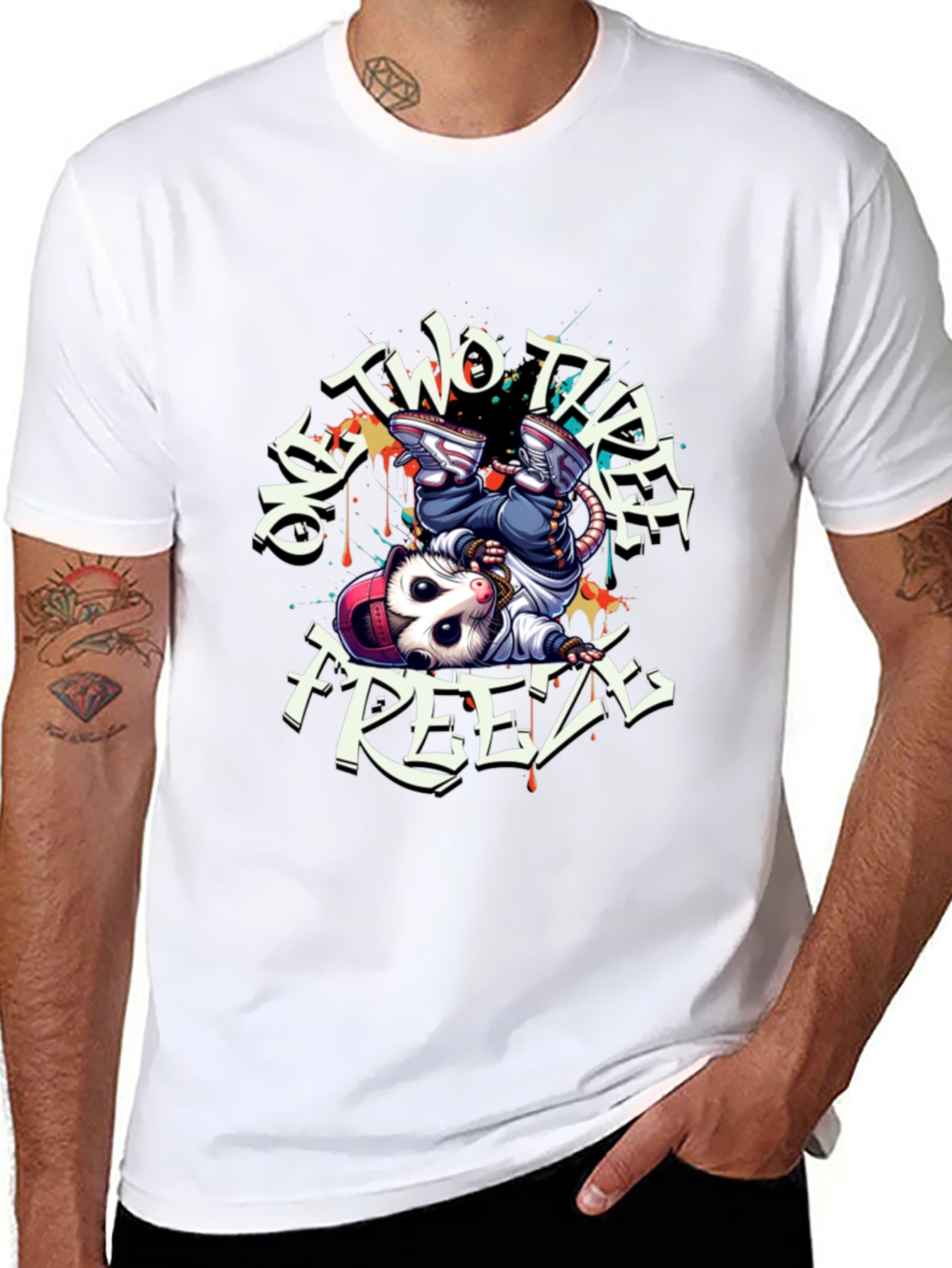 Black Cool Opossum Breakdance T-Shirt view 8